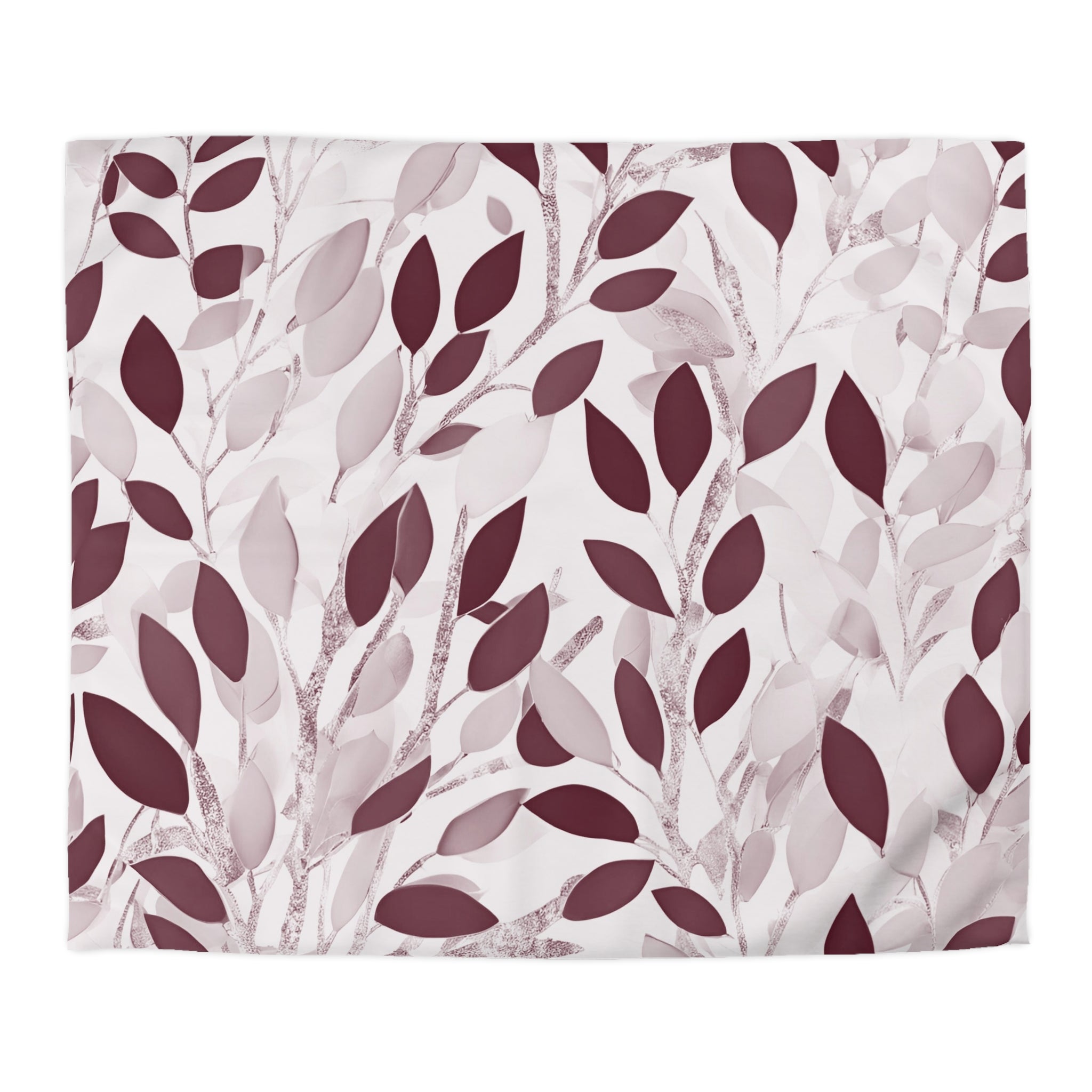 Abstract Floral Duvet Cover | Burgundy, Pink Leaves | Bedroom Decor