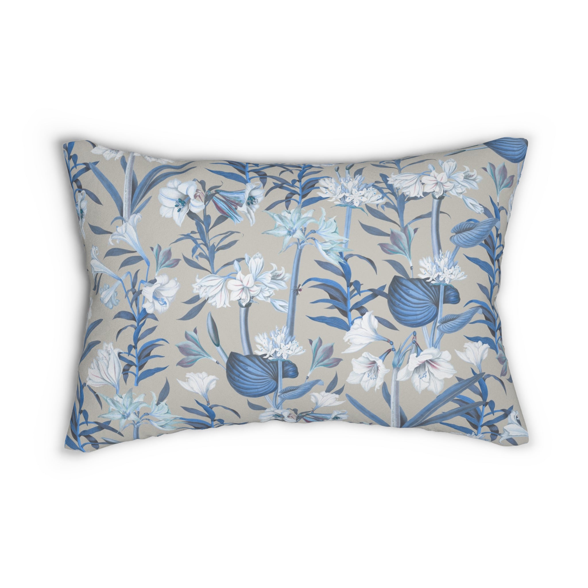 Jungle Lumbar Pillow | White Grey Blue Floral Watercolor