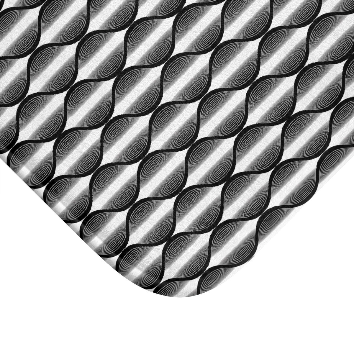 Black White Deco Wave Bath Mat, Op Art Bathroom Rug