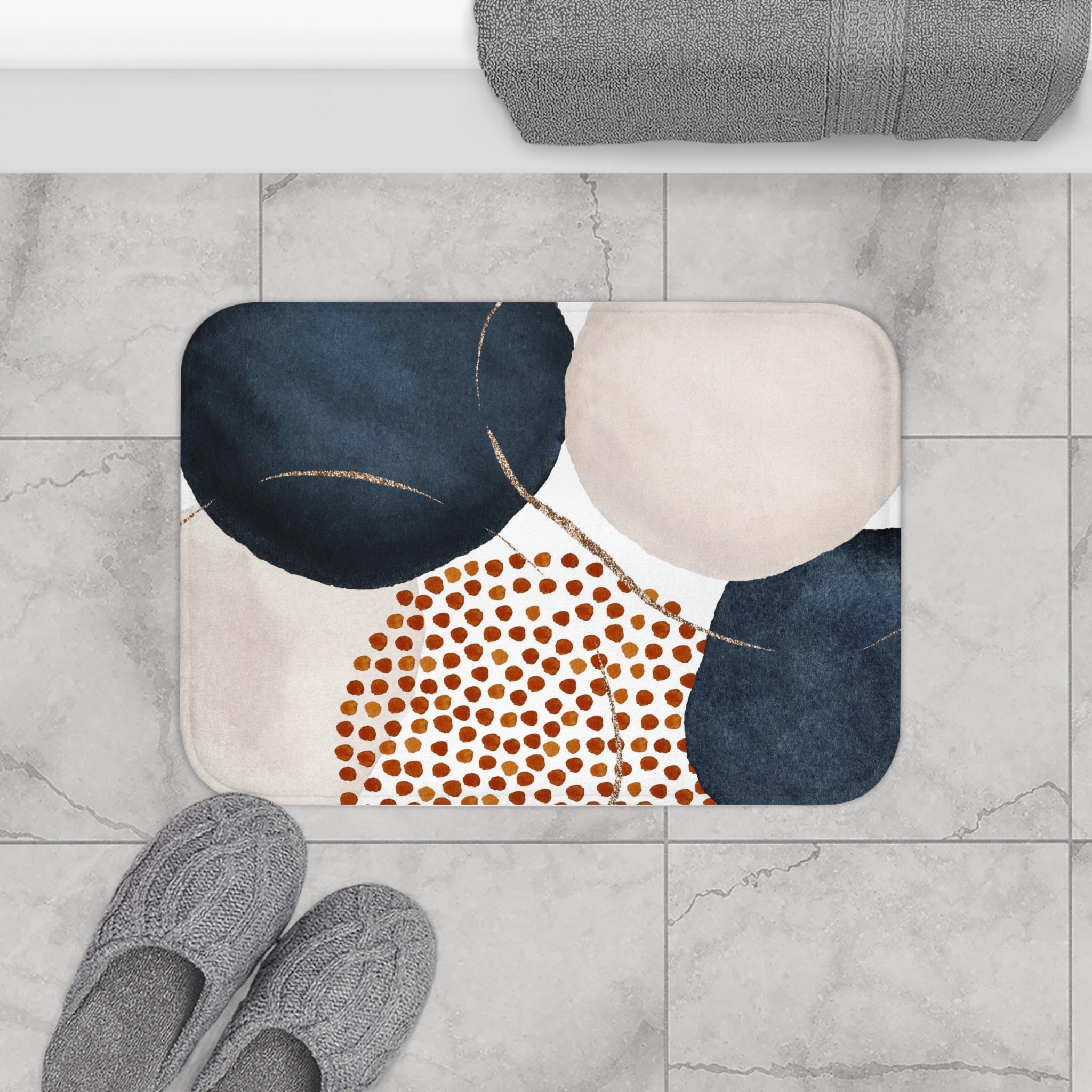 Abstract Bath Mat | Watercolor Navy Blue Rust