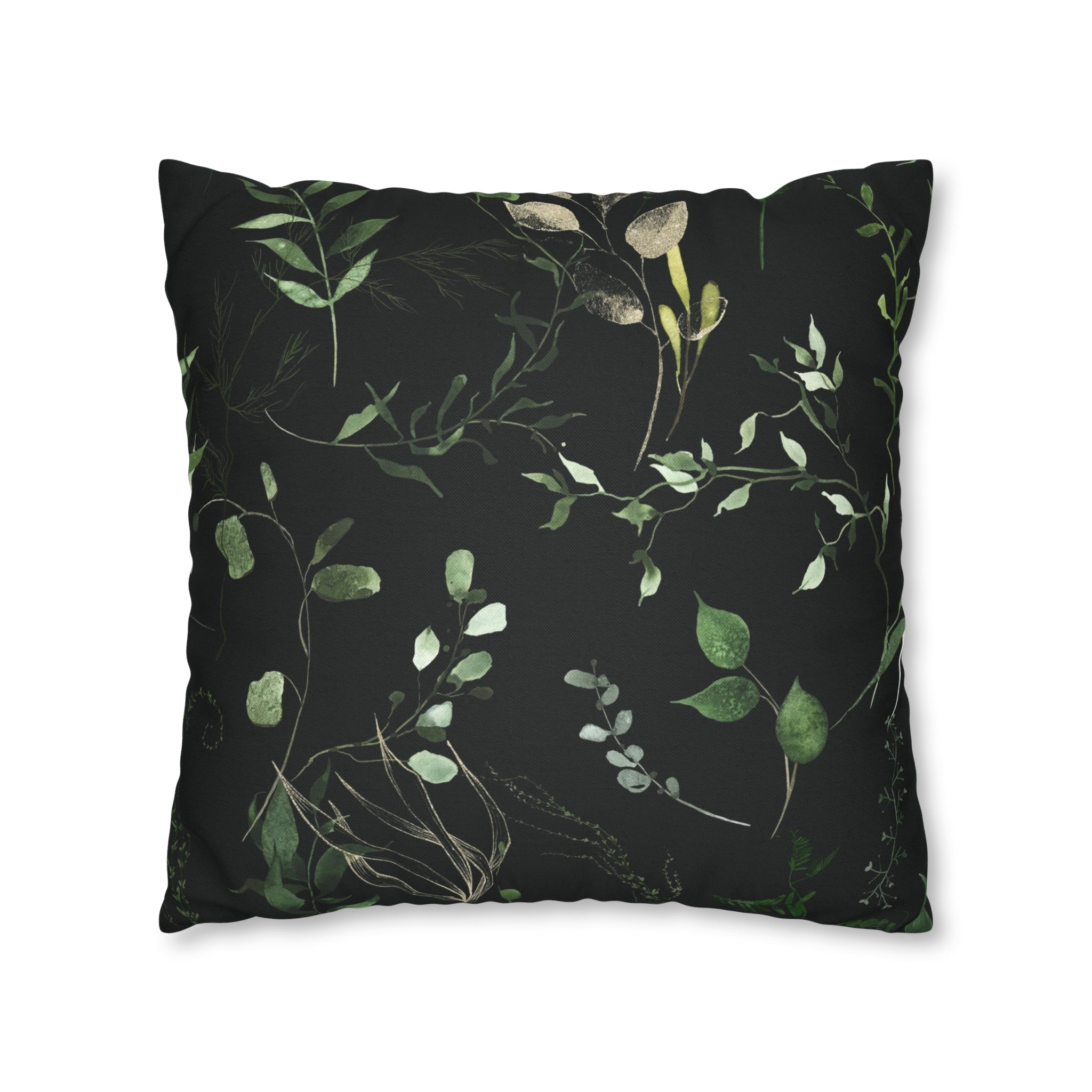 Black Floral Pillow Cover | Beige Sage Green Leaves