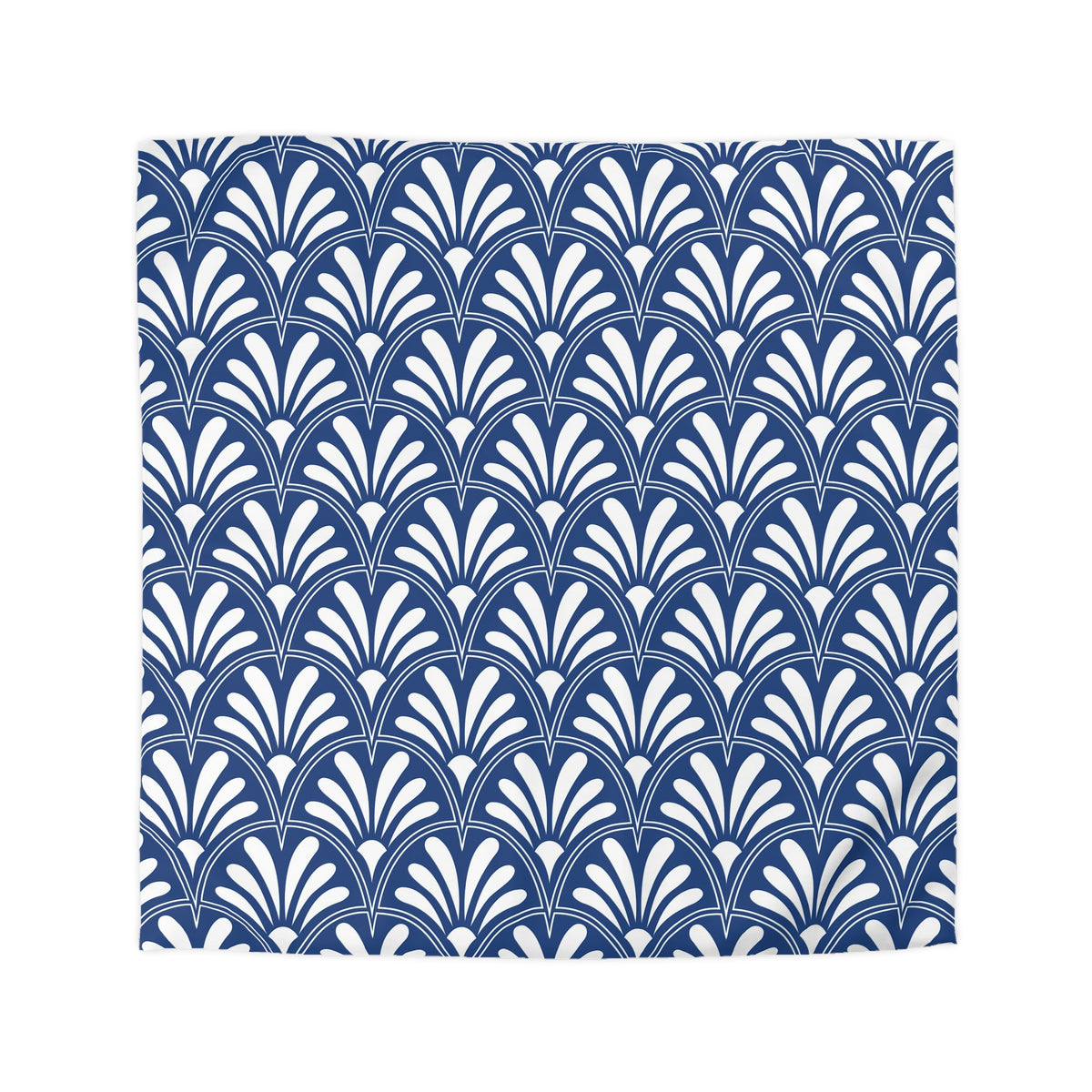 a repeating pattern of white and blue flowers or leaves on a white background.