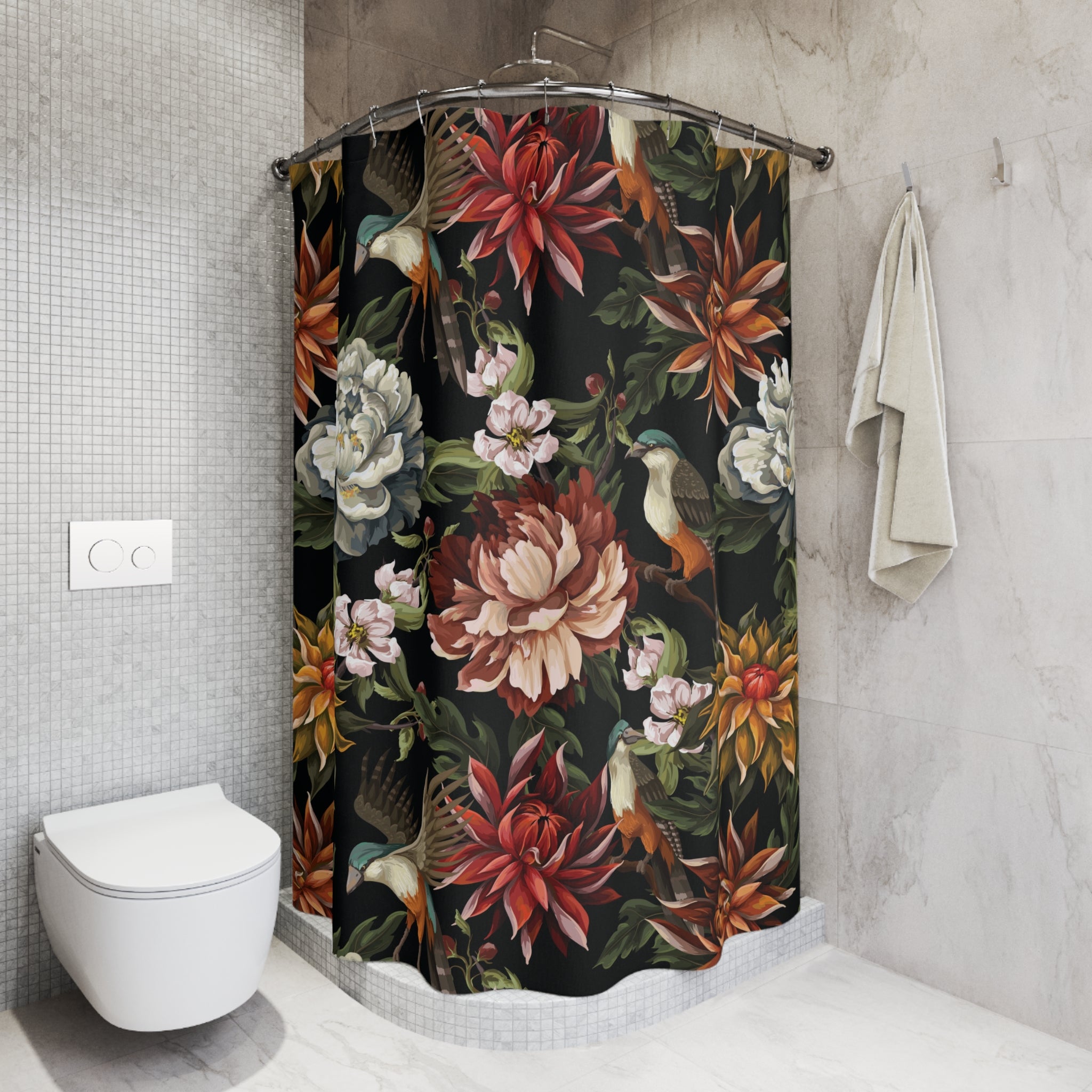 Floral Shower Curtain | Moody Forest Bathroom Decor