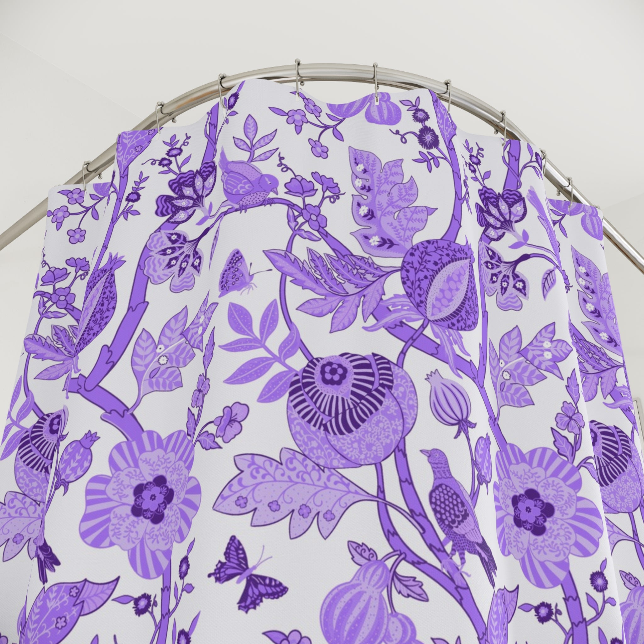 Floral Shower Curtain | Chinoiserie Lavender Purple White