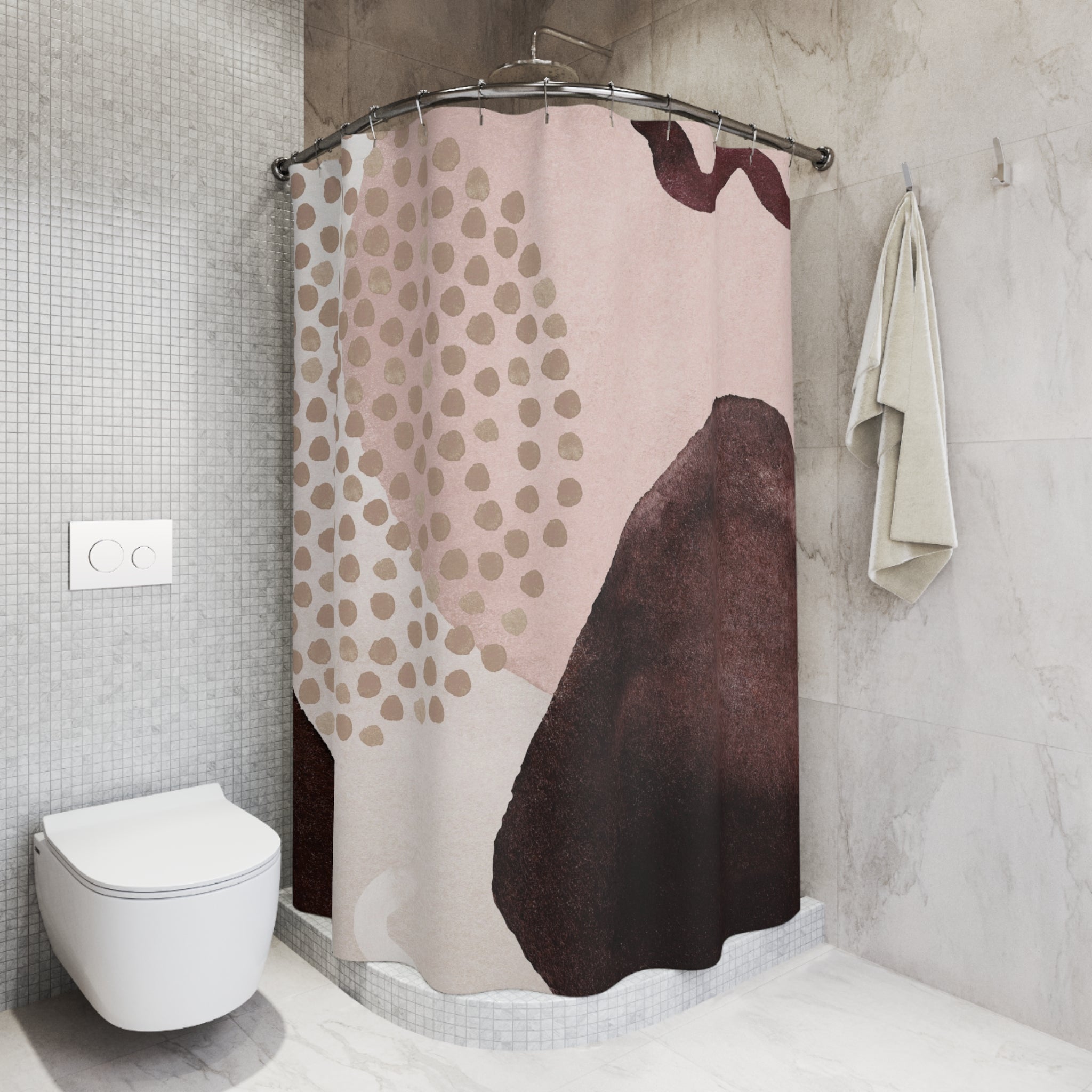 Retro Shower Curtain | Blush Pink Beige Brown Print