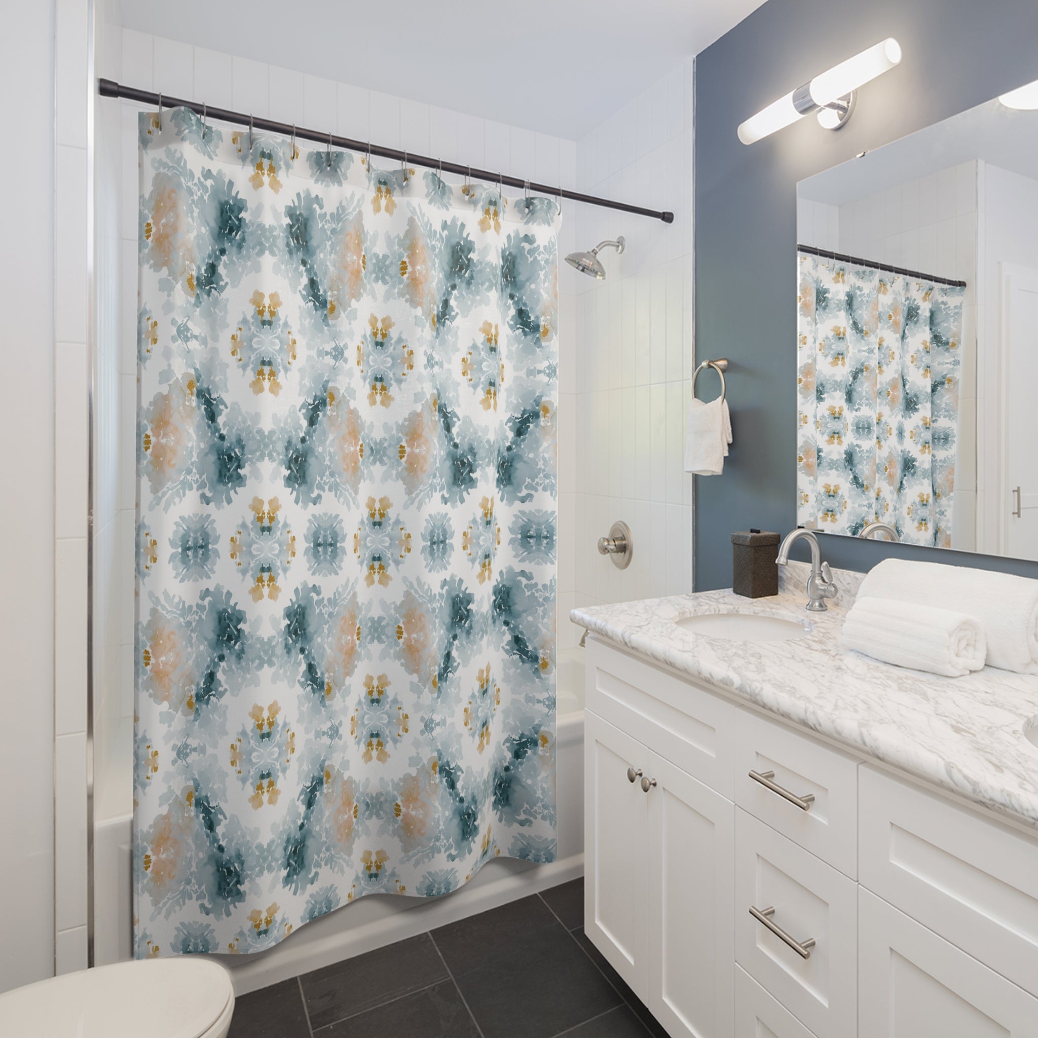Coastal Shower Curtain | Blue Blush Mirrored Art