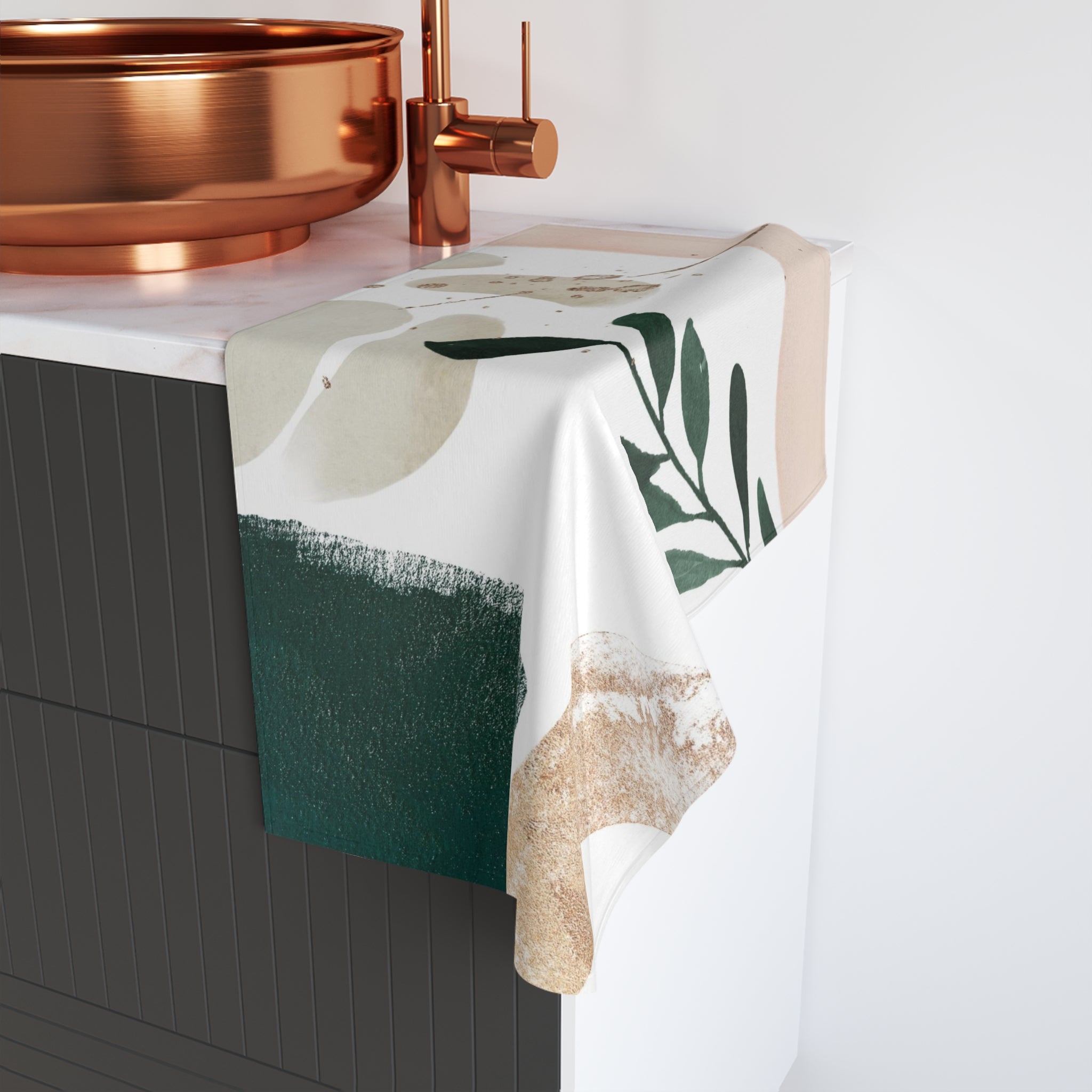 Abstract Kitchen, Bath Hand Towel | Green White Blush Pink