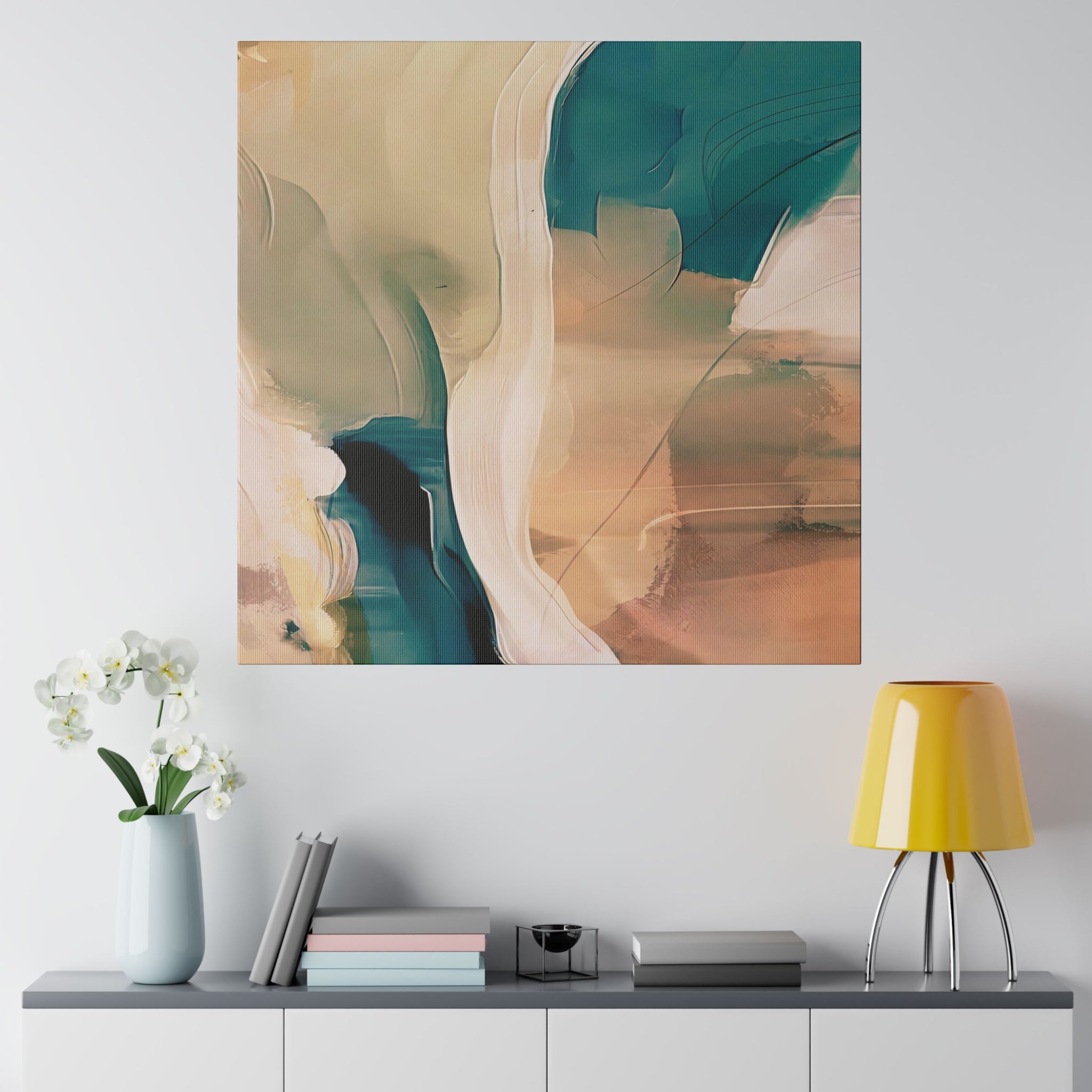 Earthy beige and teal abstract canvas wall art