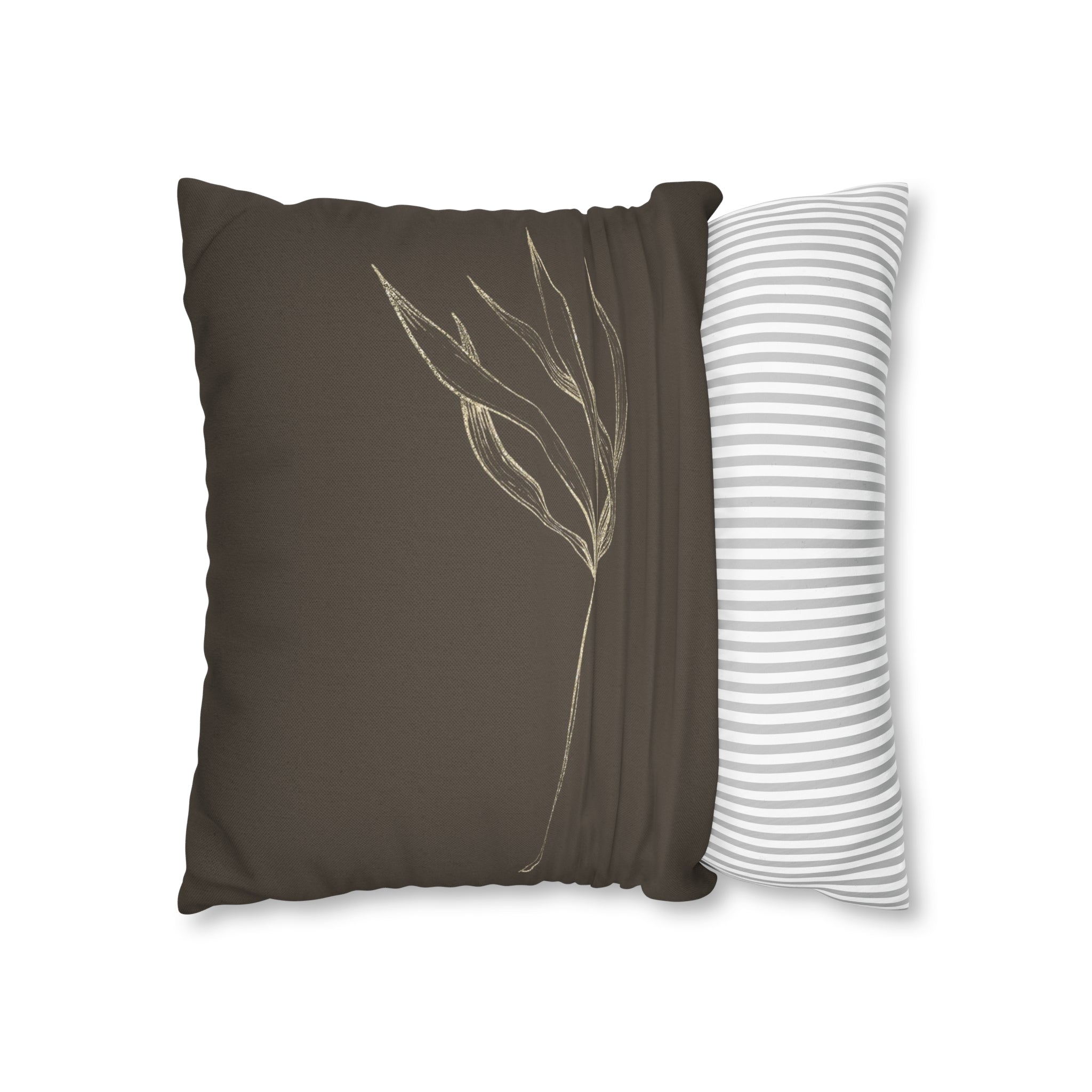 Floral Pillow Cover | Dark Brown Beige, Minimalist