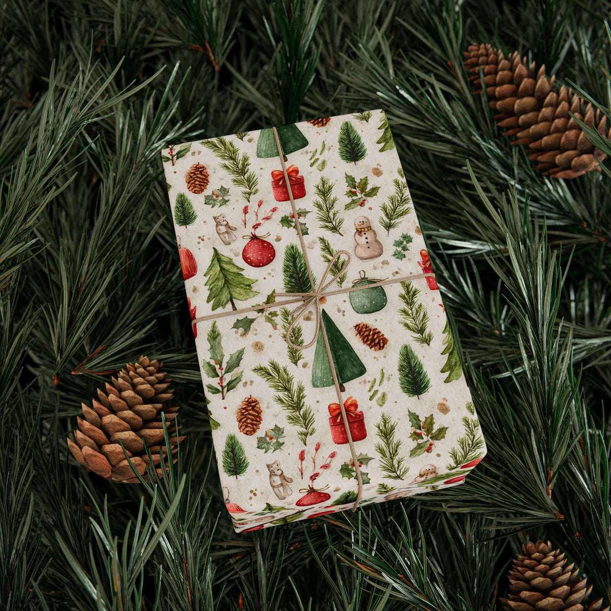 Green Tree Red Present Christmas Wrapping Paper, Gift Wrap