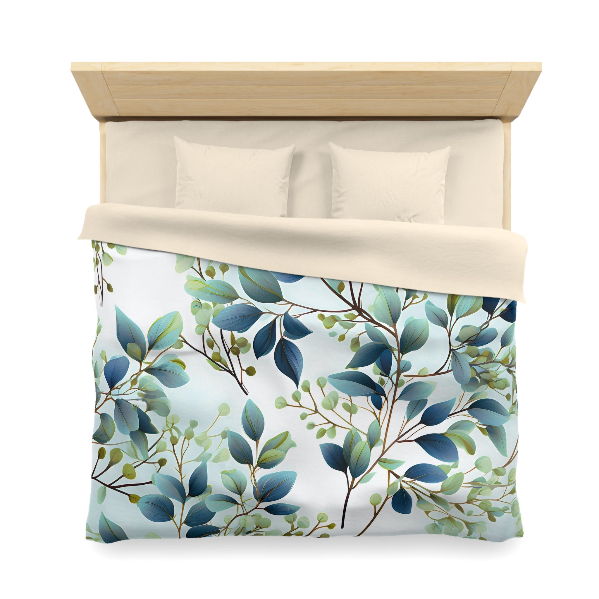 Floral Duvet Cover | Blue, Teal Green, Eucalyptus Leaves Bedding Boho Decor | Bedroom Decor