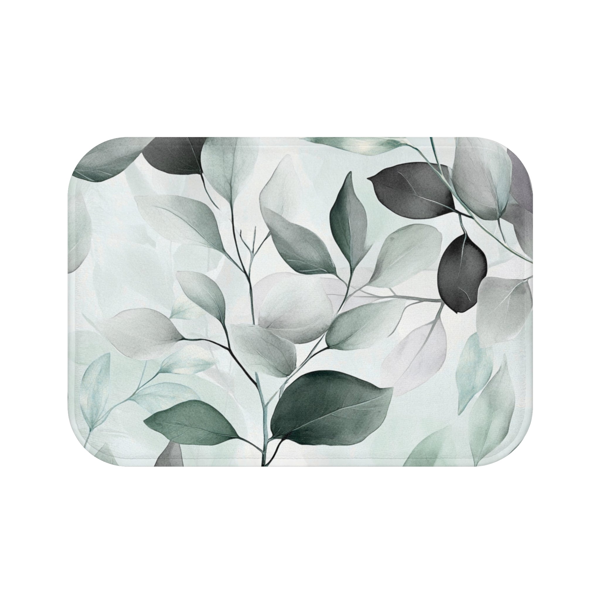 Floral Bath Mat | Sage Green Grey Leaves Kitchen Mat