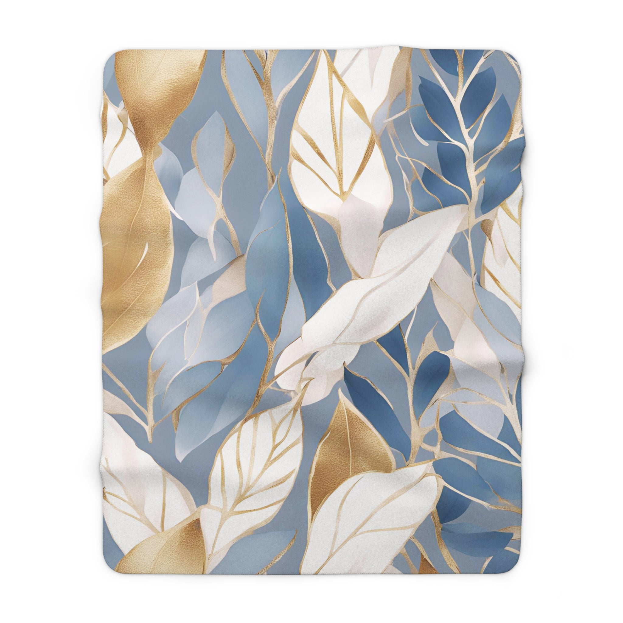 Abstract Floral Throw Blanket | Pale Blue, White Beige Leaves