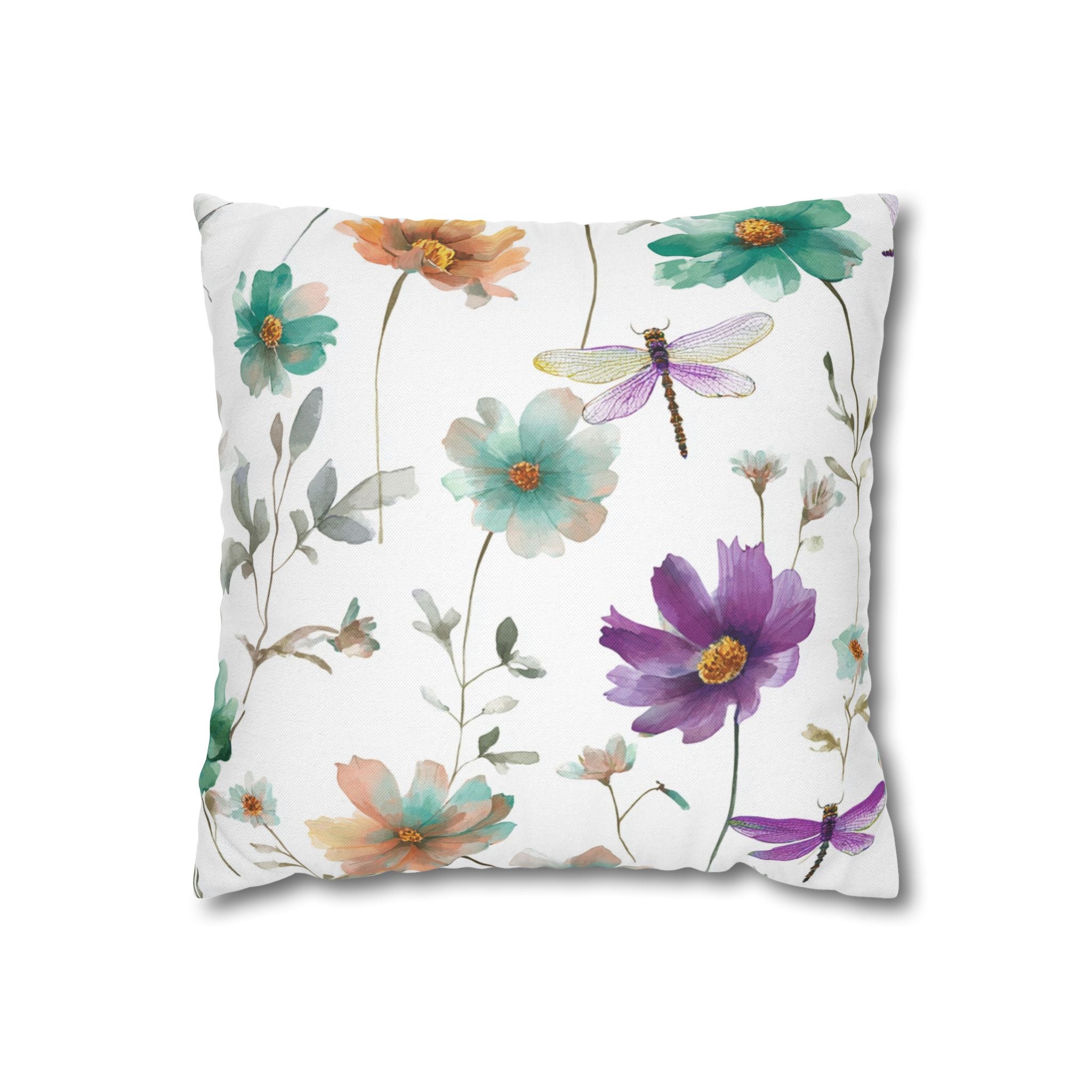 Floral Pillow Cover | Green Purple Watercolor Pillowcase