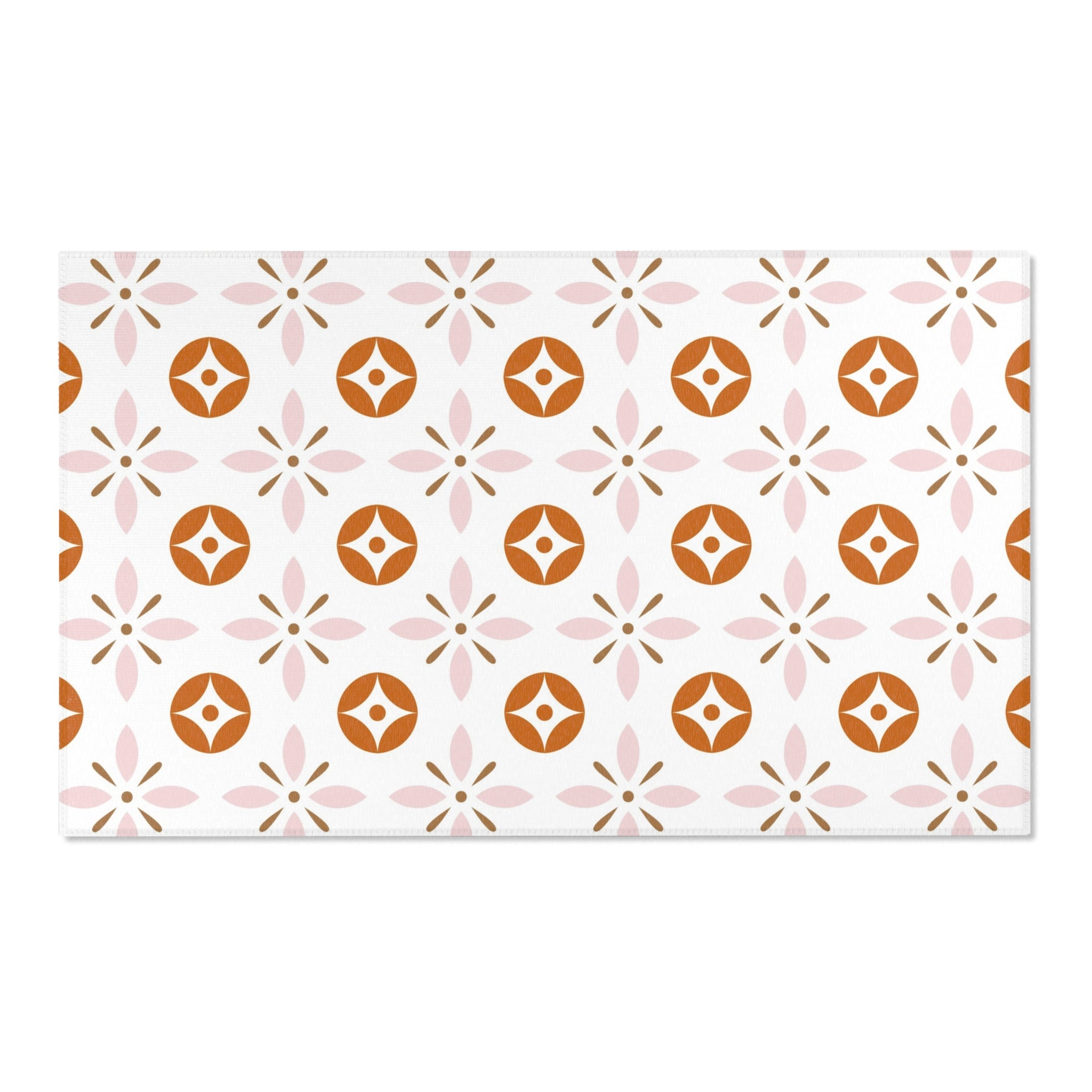 Retro Moroccan Area Rug | Vintage Art Deco, Nouveau Pink, Orange White