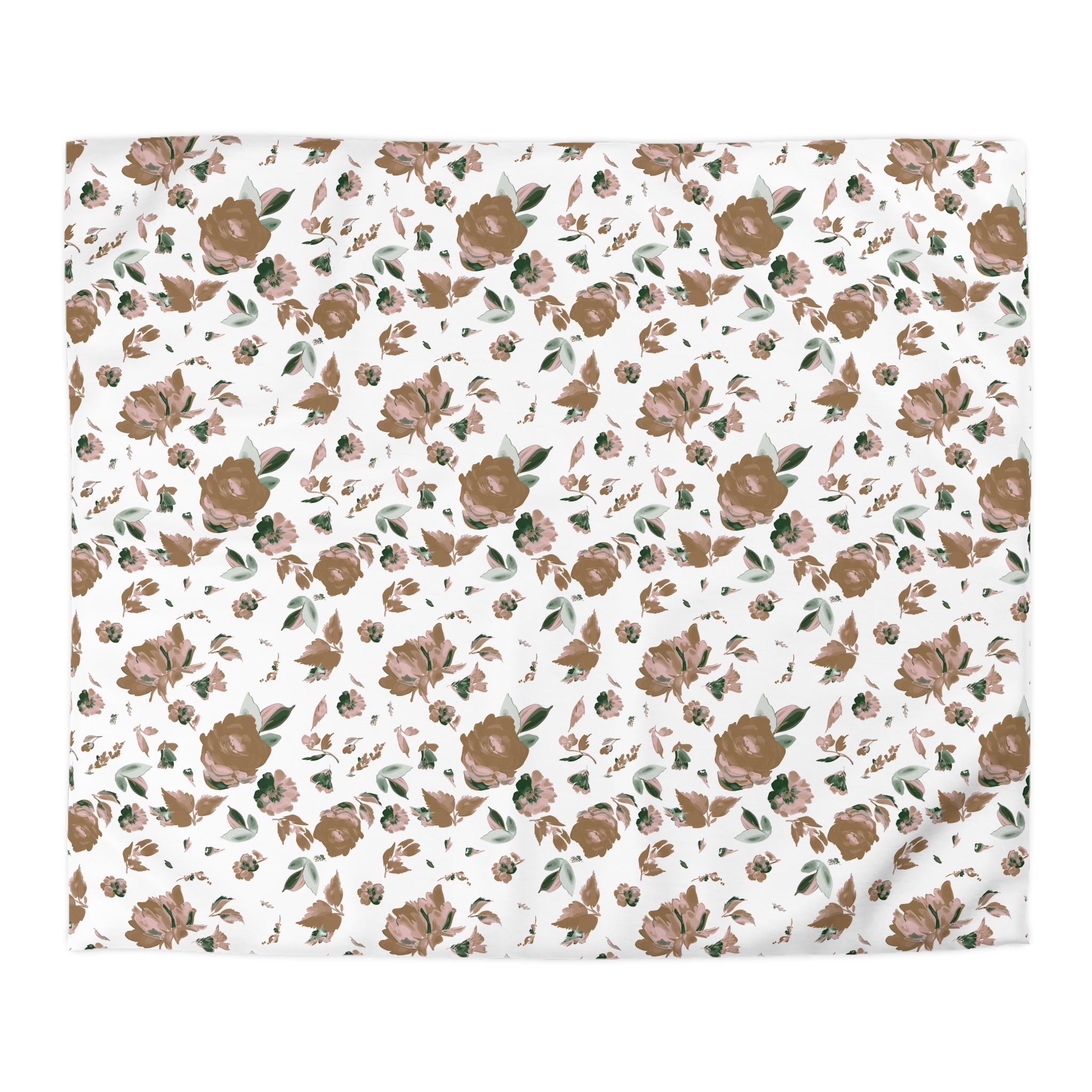 Floral Cotton Duvet, Pillow Cover | Beige Green White Bedroom Decor