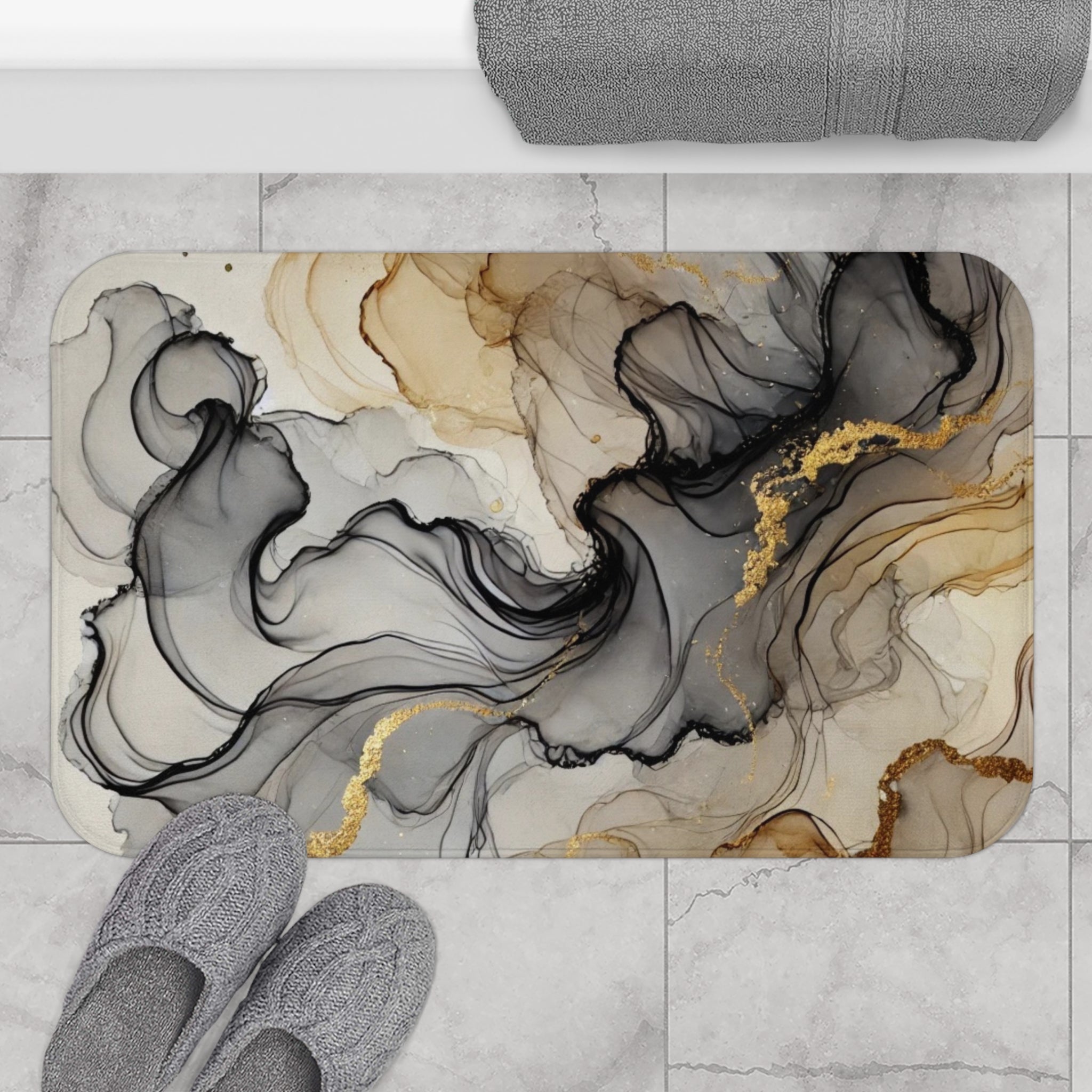 Abstract Bath Mat | Taupe Grey Watercolor Kitchen Mat