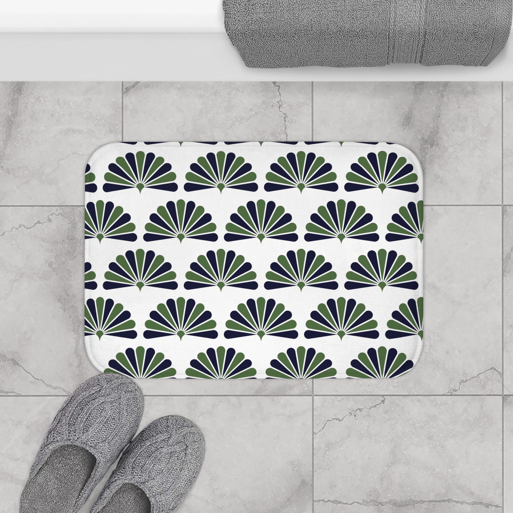 Art Deco Nouveau Bath Mat | Green Blue White Kitchen Mat