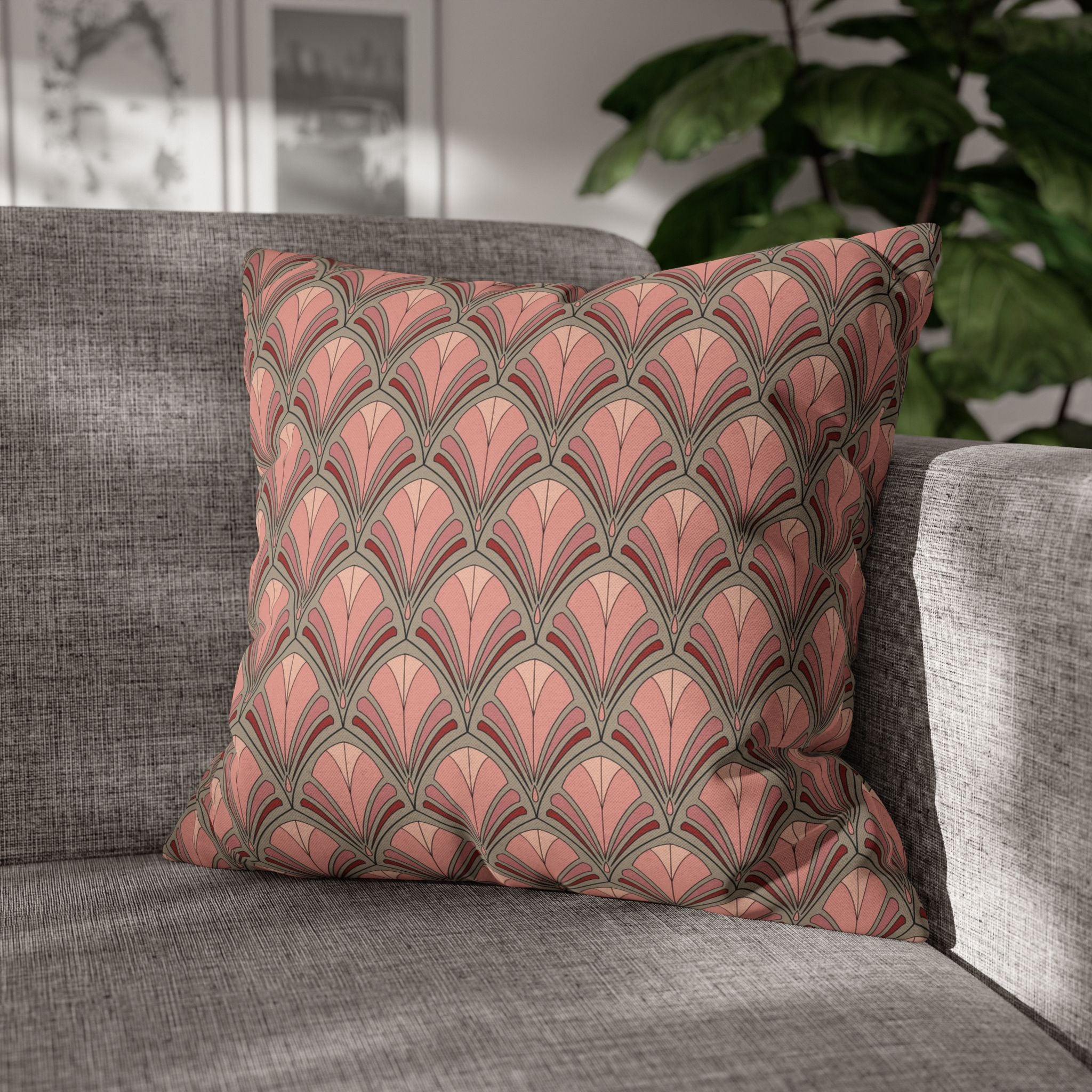 Art Deco Nouveau Pillow Cover | Dusty Pink Grey Red Minimalist Geometric