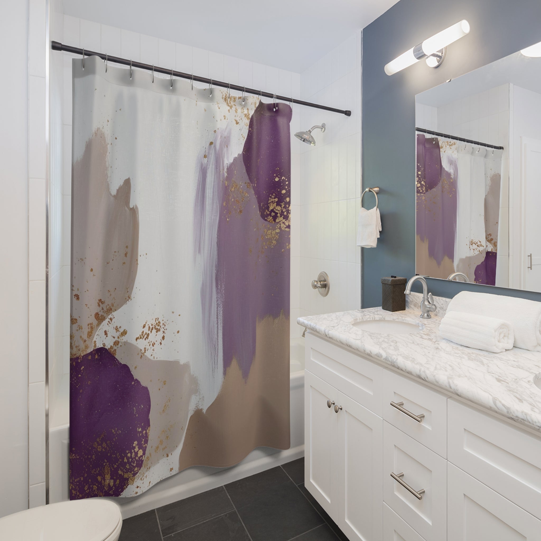Boho Abstract Shower Curtain | Purple Taupe Grey