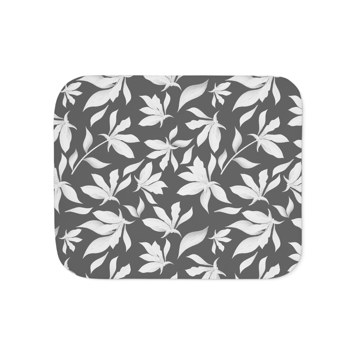 Charcoal Gray White Lily Sherpa Blanket | Modern Floral Throw