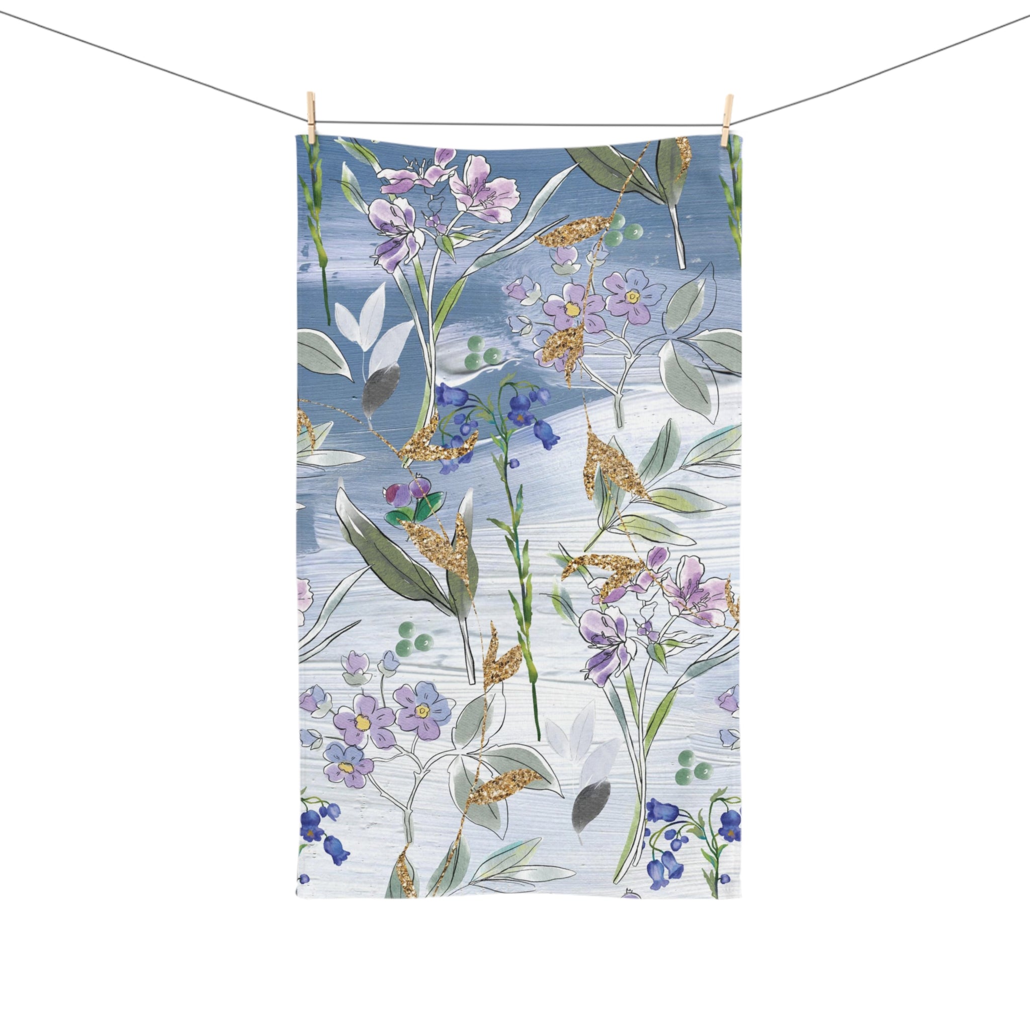 Boho Kitchen, Bath Hand Towel | Blue Lavender, Green Floral