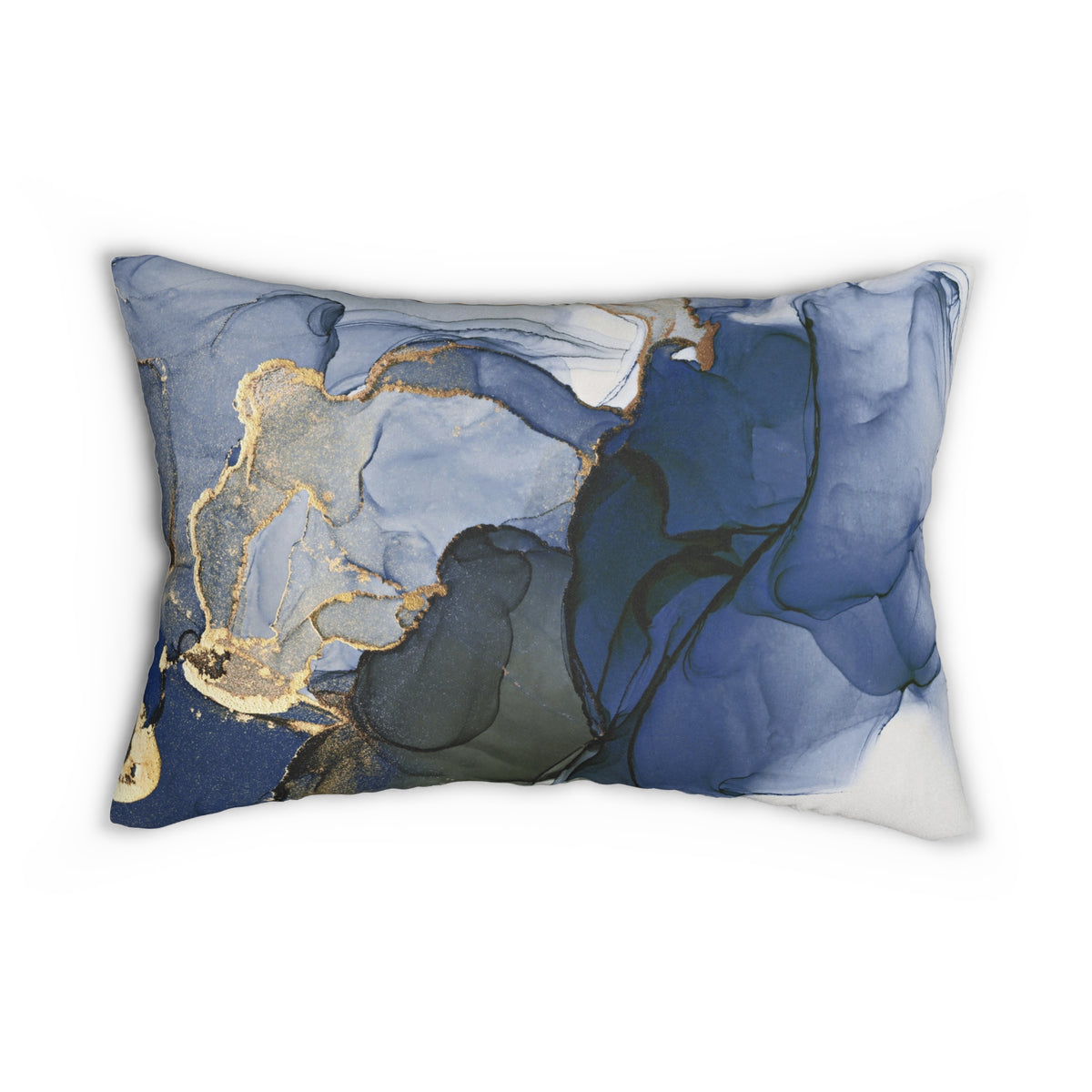 Navy Blue Muted Gold Alcohol Ink Lumbar Pillow