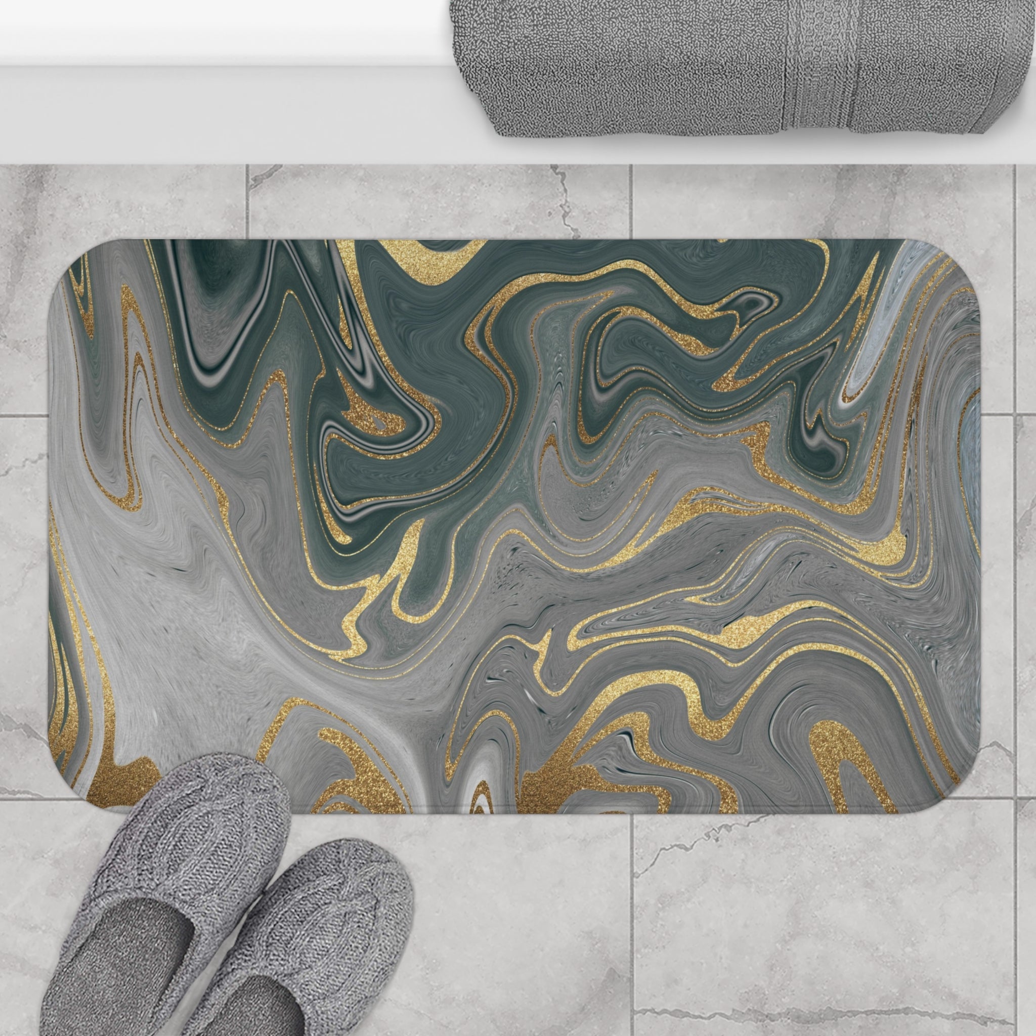 Marble Abstract Bath Mat | Grey Kitchen Mat