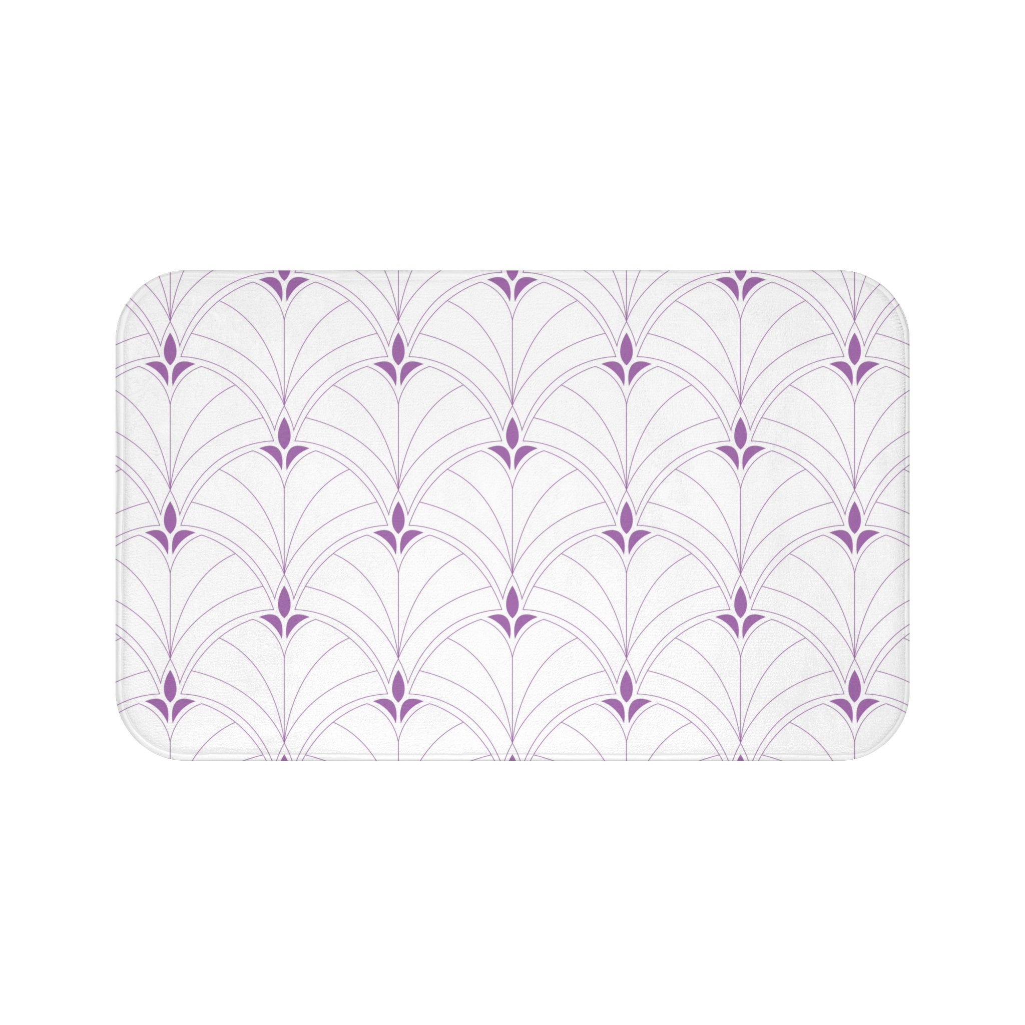 Boho Bath, Kitchen Mat | Art Deco White Lavender Purple