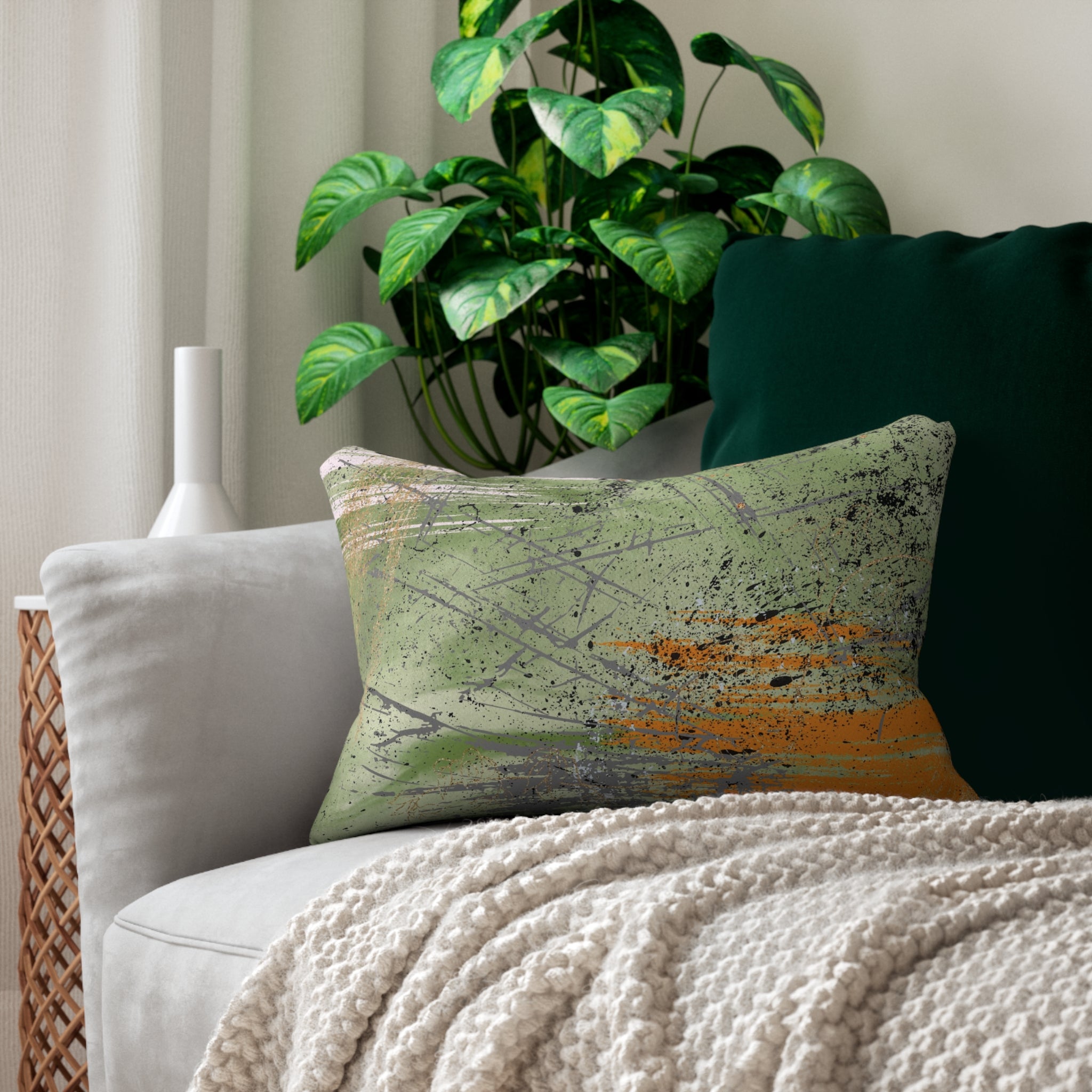 Abstract Lumbar Pillow | Sage Green, Orange Gray