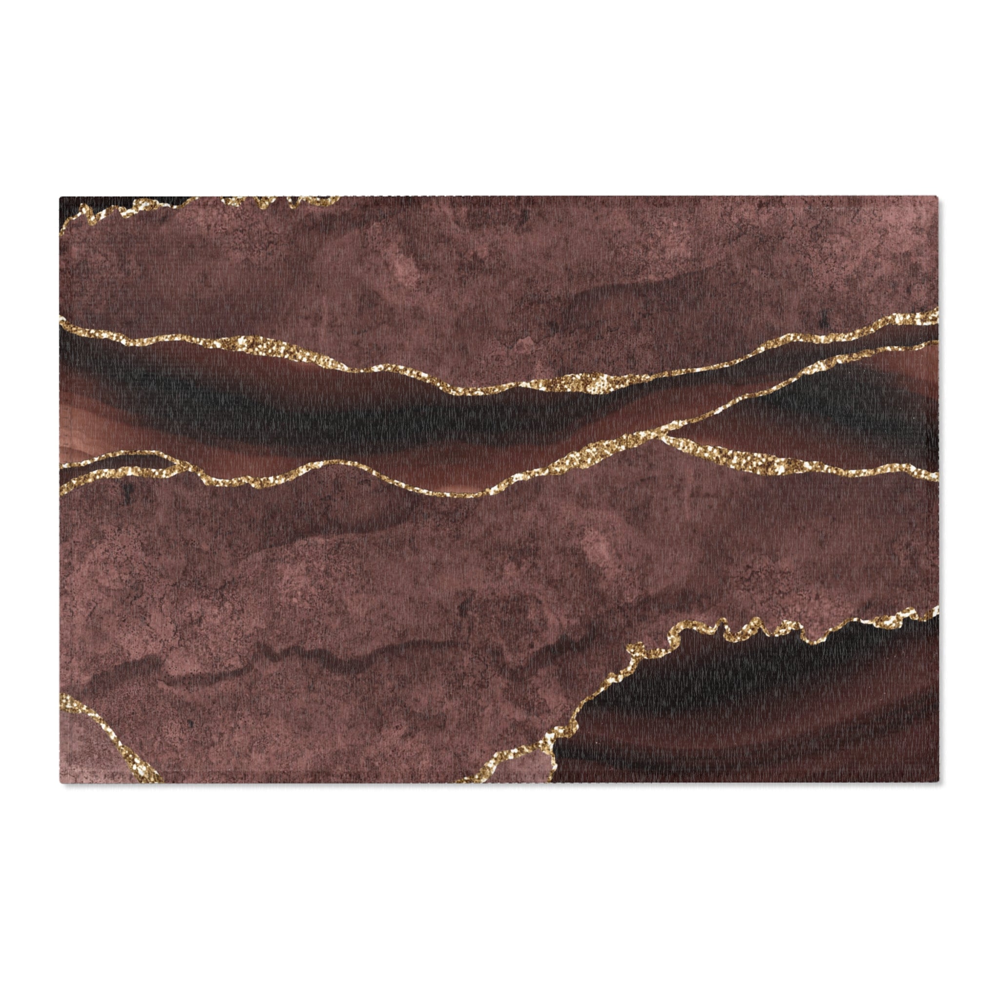 Abstract Area Rug | Retro Marble Print, Brown, Muted Gold