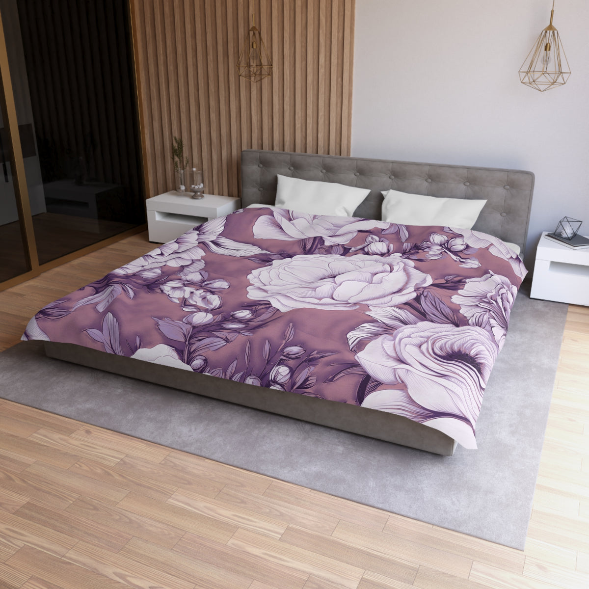 Lavender Peony Rose Duvet Cover | Plum Lilac Ivory Floral Bedding