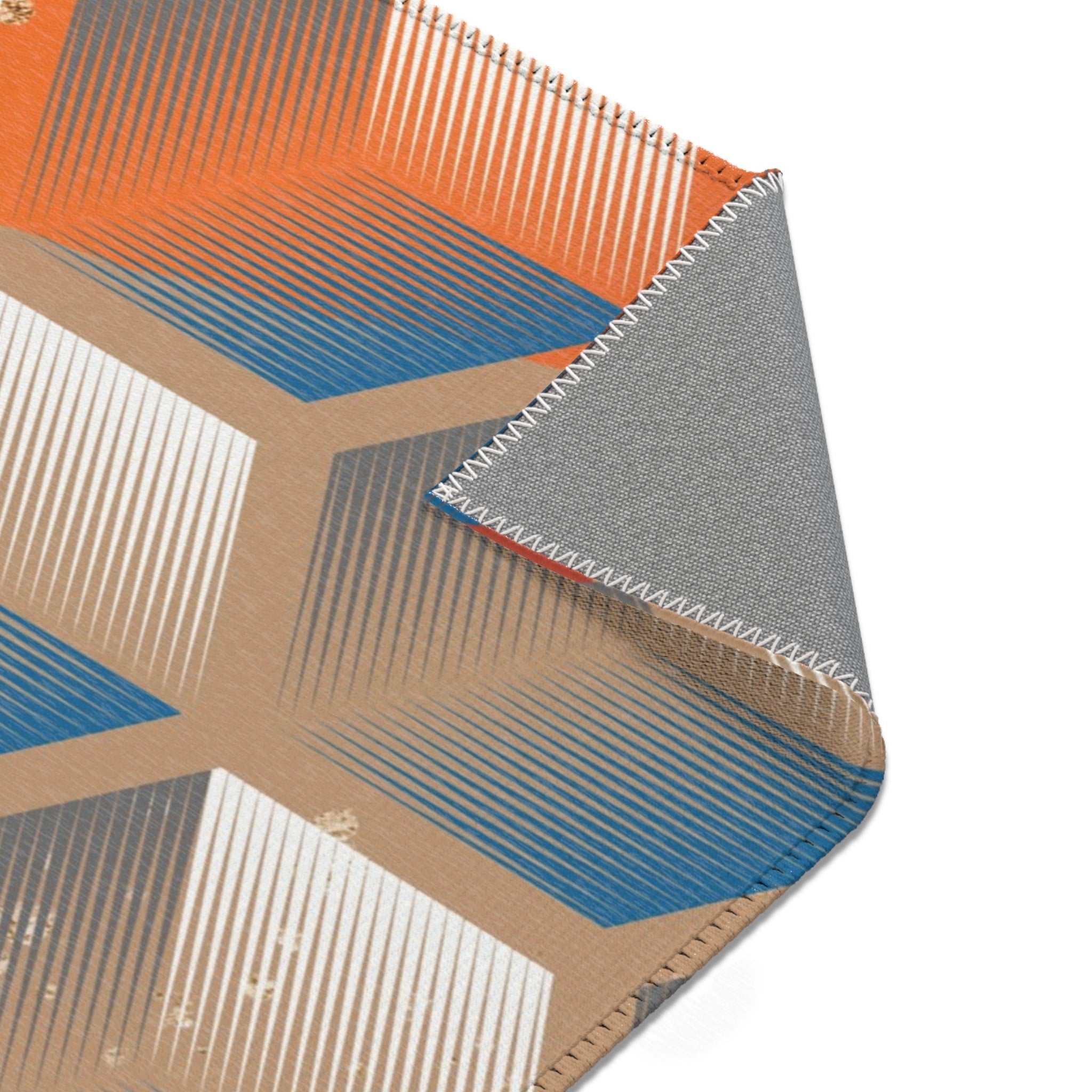 Abstract Colorful Area Rug | Geometric Tan, Blue Orange Rug