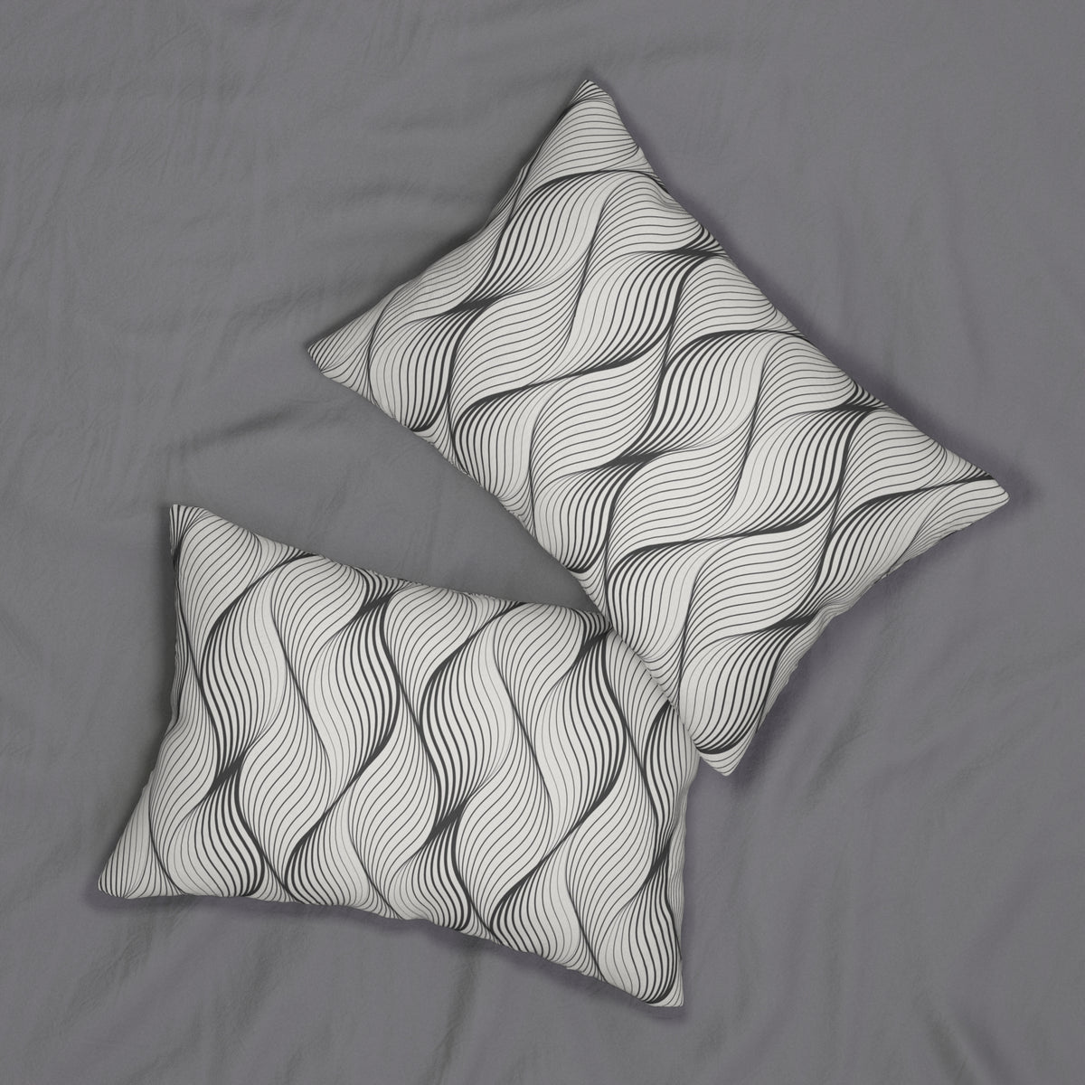 Charcoal Grey Wavy Line Lumbar Pillow 14x20, Neutral Accent Pillow