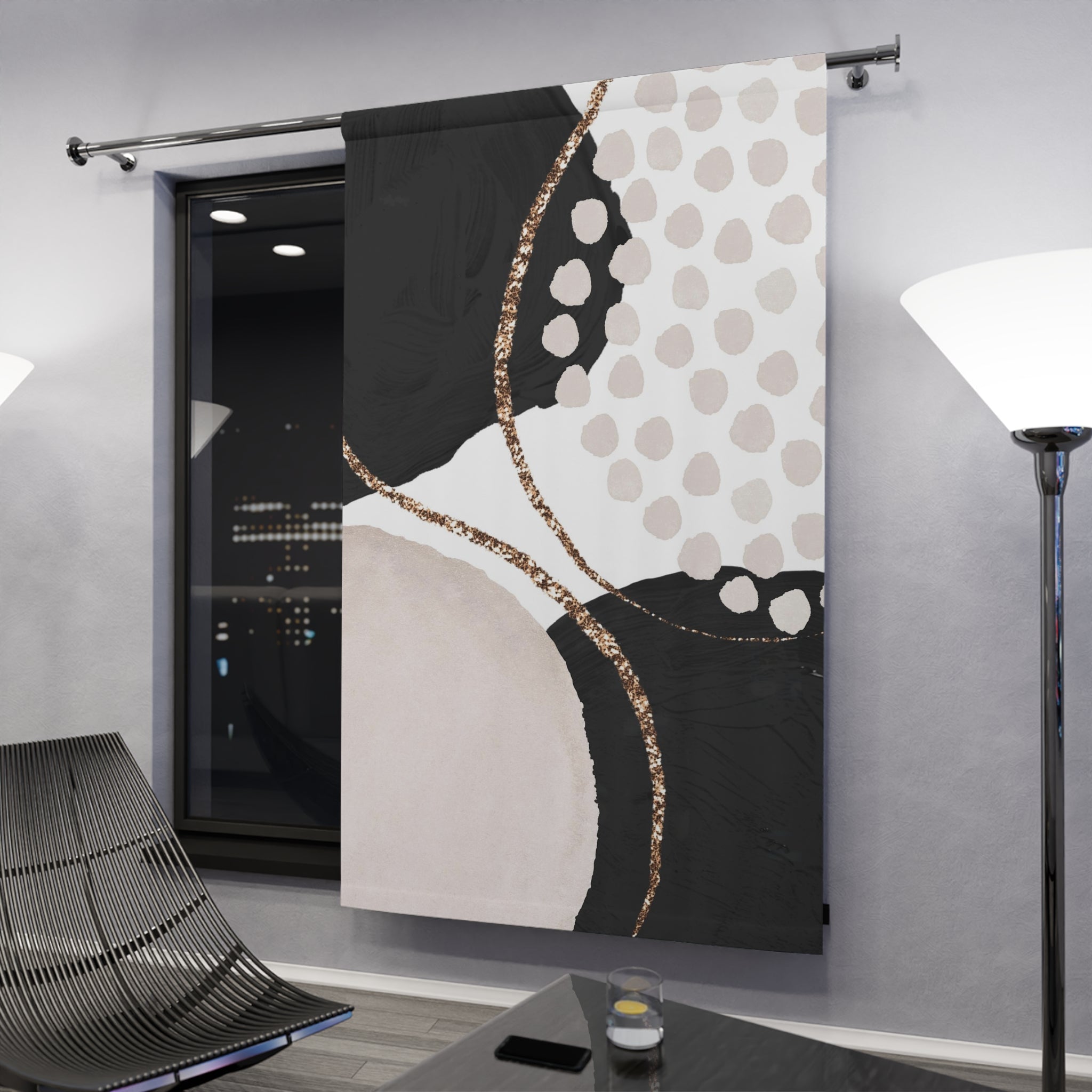 Abstract Window Curtains | Black White Ivory