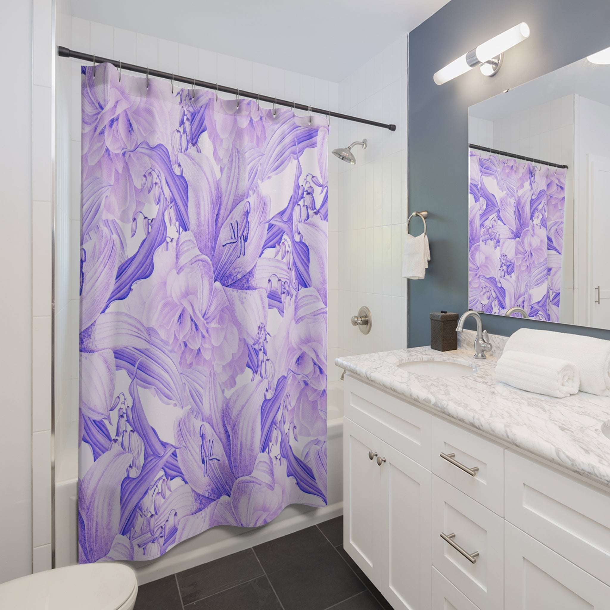 Lavender Shower Curtain | Purple White Floral