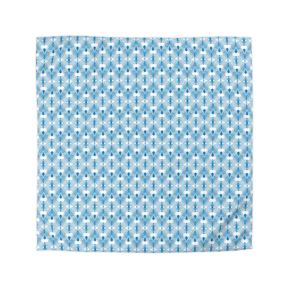 a repeating pattern of blue and white geometric shapes, creating a visually striking and symmetrical design.