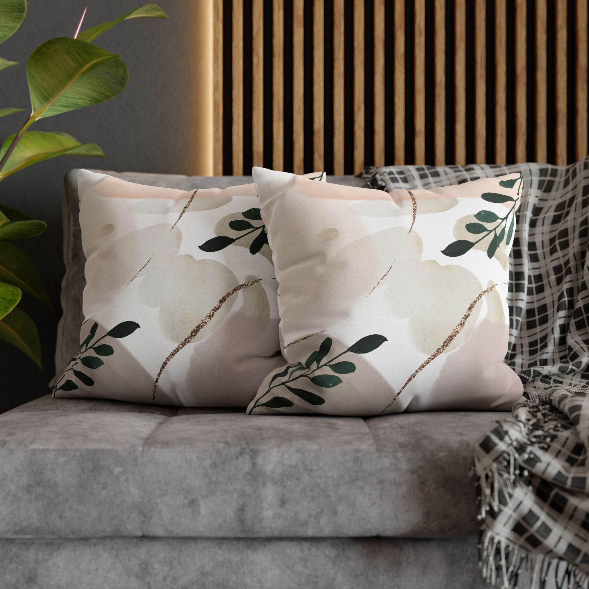 Abstract Throw Pillow Cover, Blush, Green Modern Organic Decor Cushion