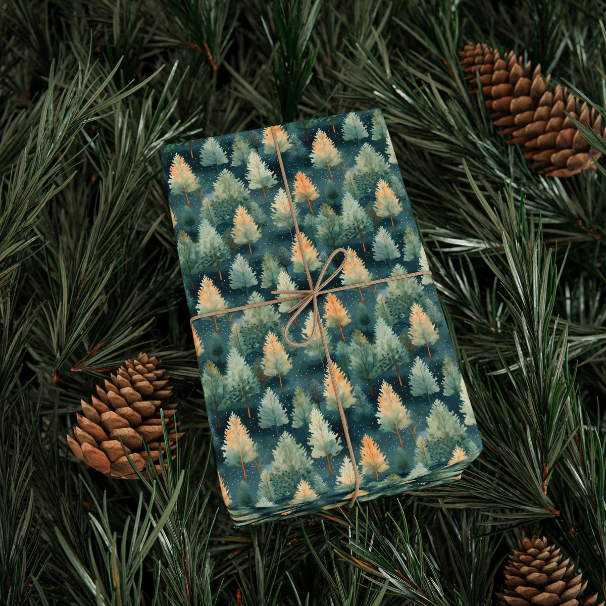 Teal Green Watercolor Forest Wrapping Paper, Gift Wrap