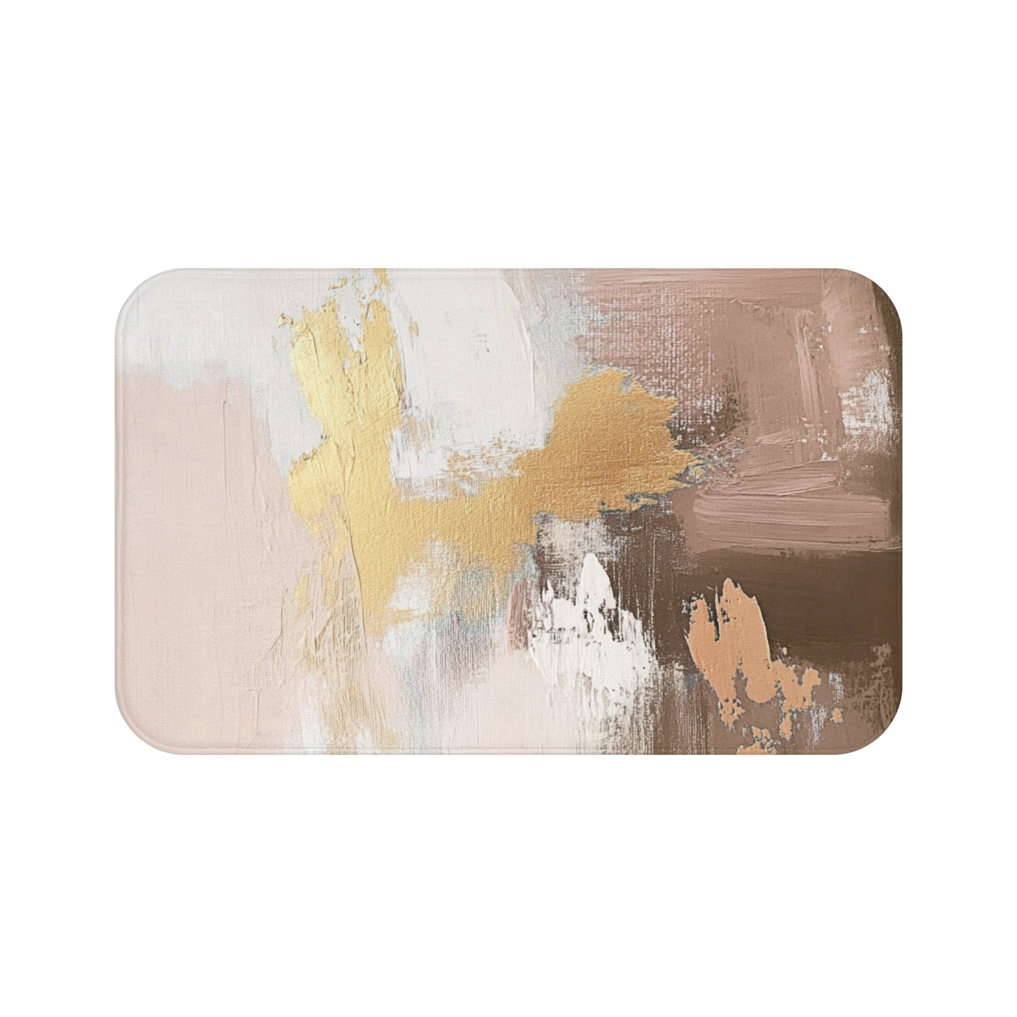 Abstract Bath Mat | Kitchen Mat, Earthy Neutral Brown Beige, Muted Gold Ombre
