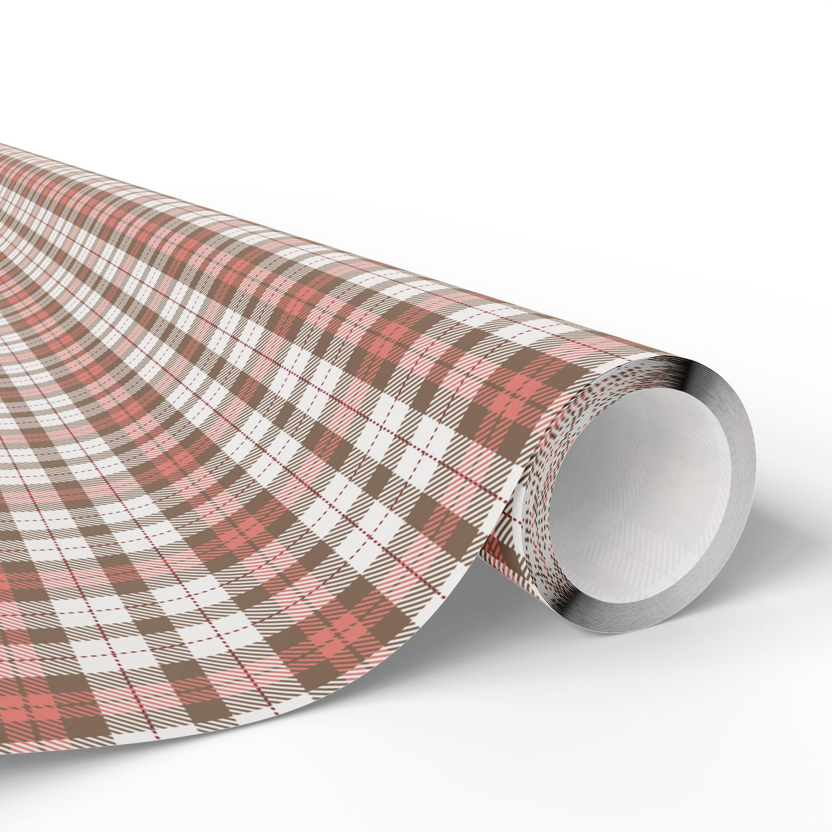 Pink Brown White Plaid Christmas Wrapping Paper, Gift Wrap