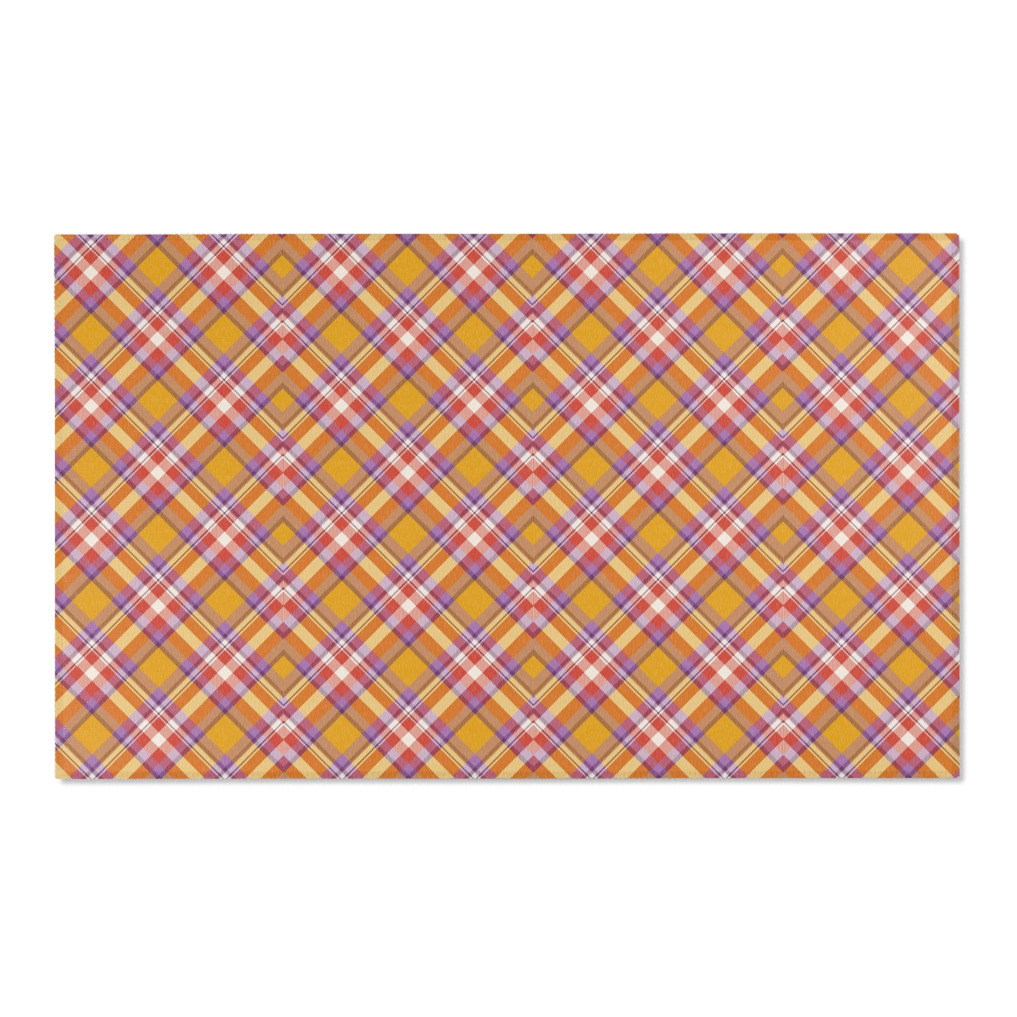 Large Area Rug | Retro Plaid Yellow Red Lavender