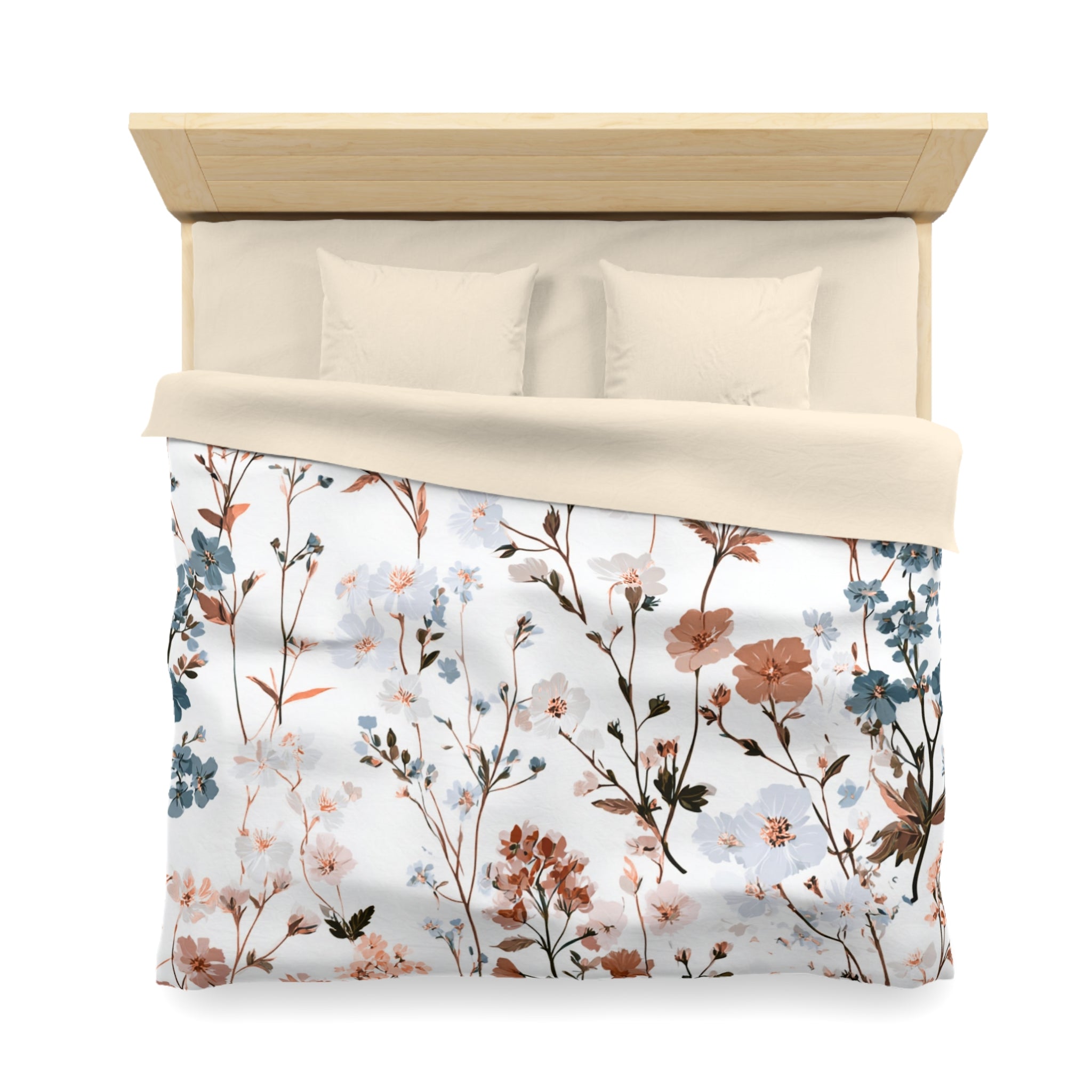 Floral Modern Duvet, Pillow Cover | White Beige Bedroom Decor
