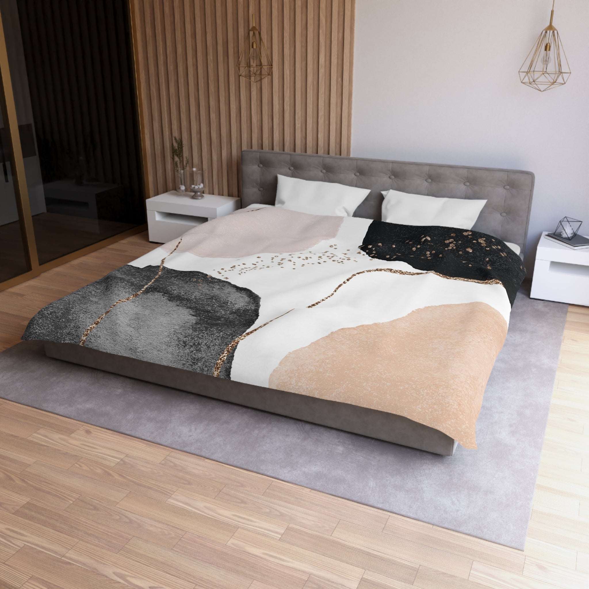 Abstract Duvet Cover | Grey, Black White, Blush Beige | Bedroom Decor