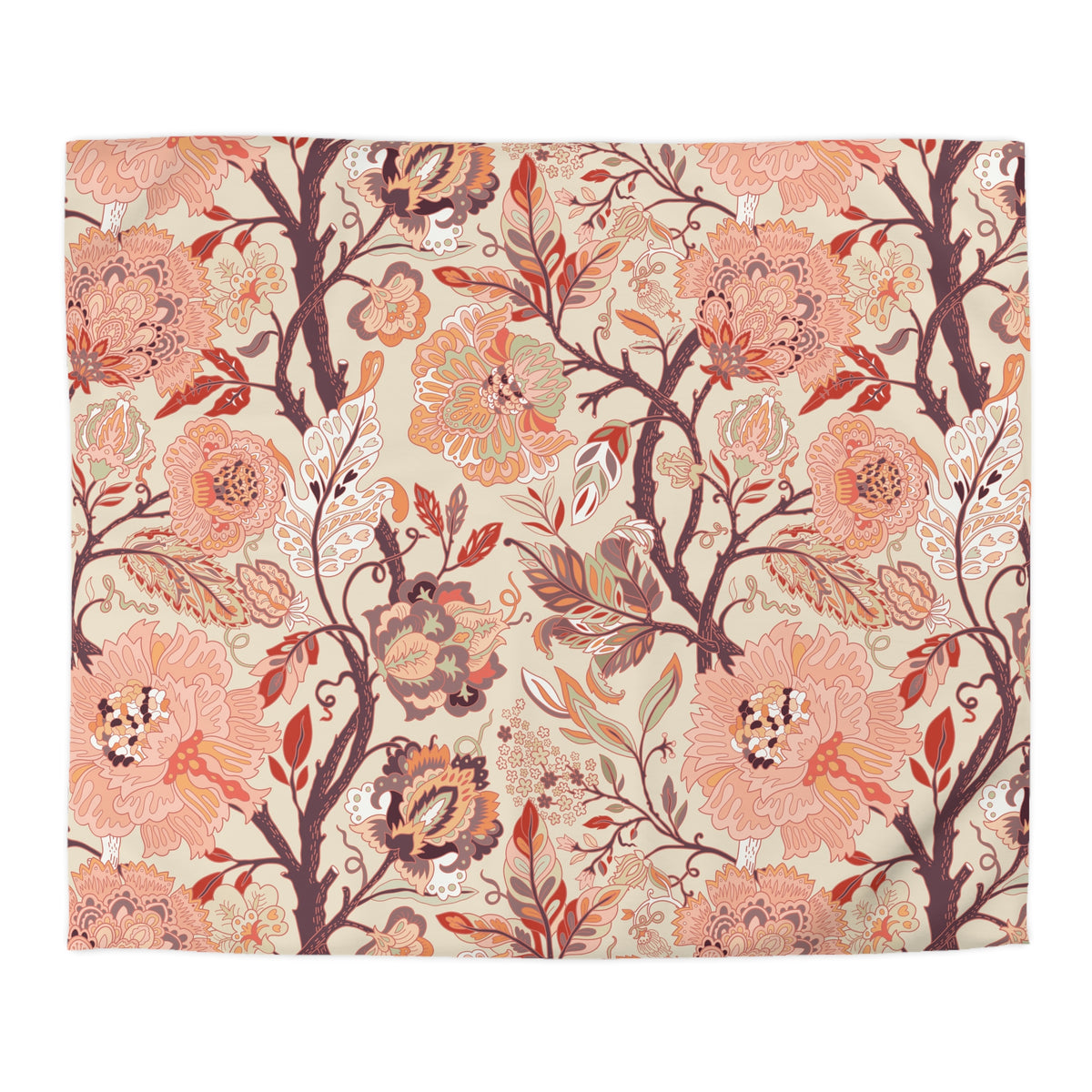 Jacobean Floral Duvet Cover | Peach Terracotta Plum Cream