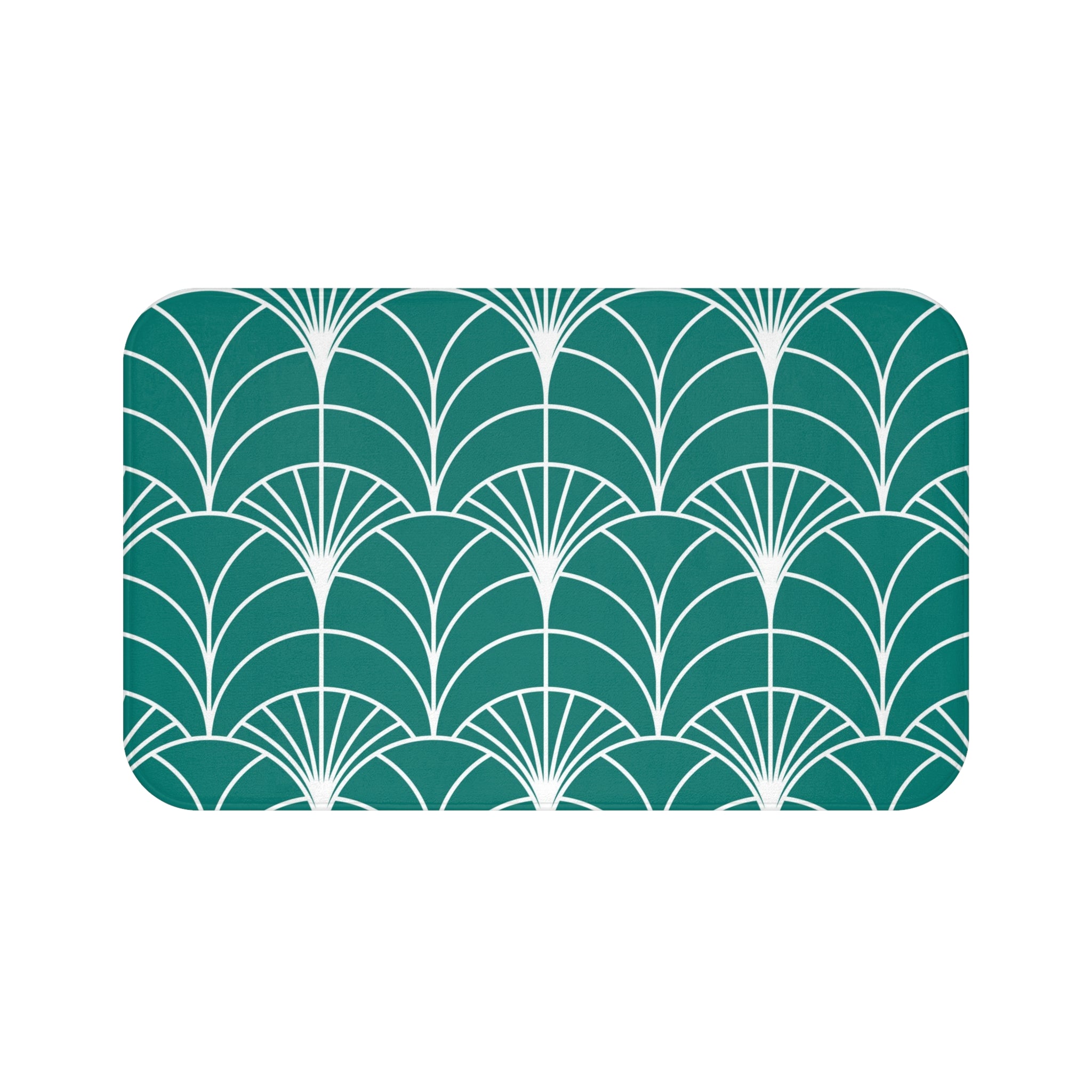 Boho Bath, Kitchen Mat | Art Deco Sea Green White