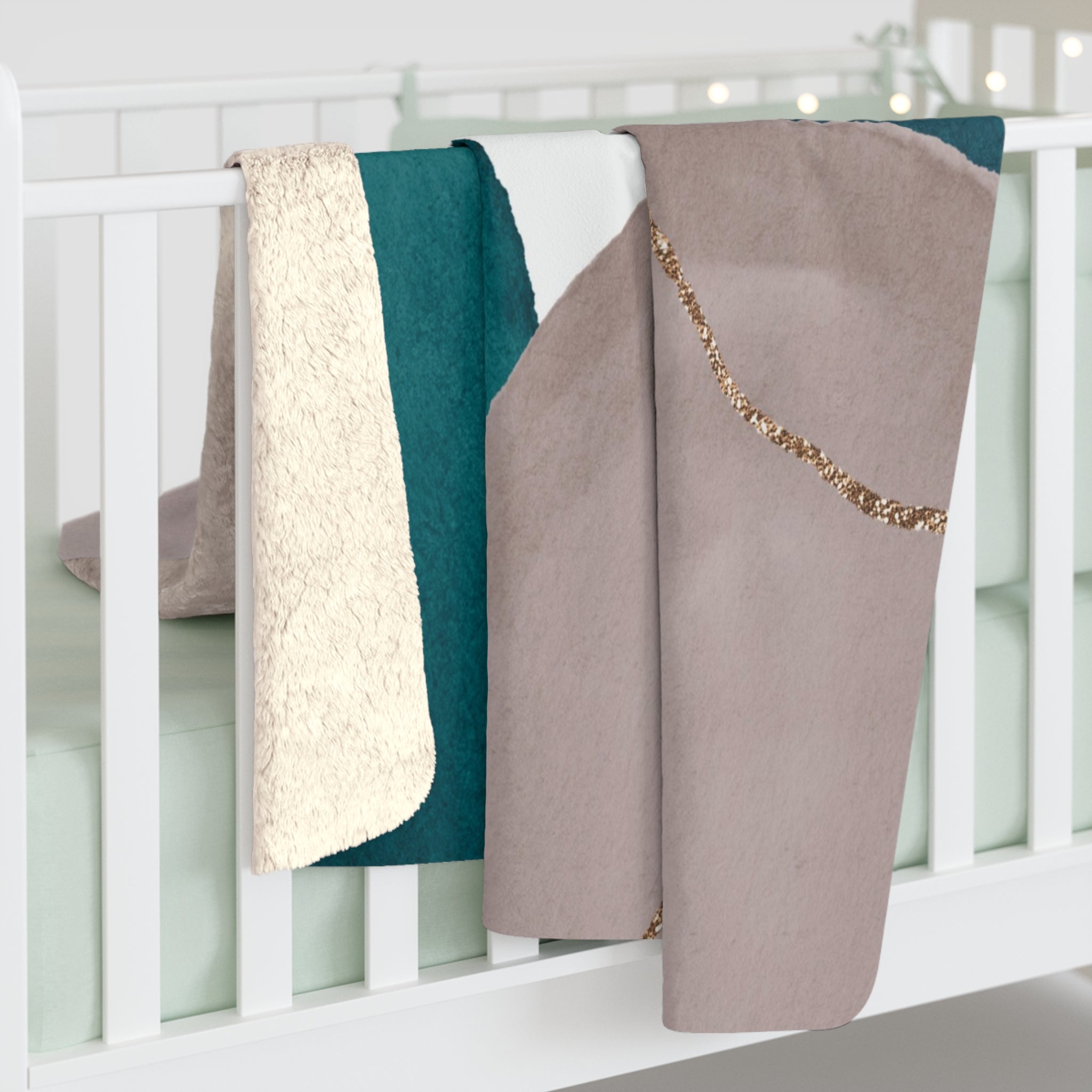 Abstract Throw Blanket | Taupe Green, Teal Blue Taupe