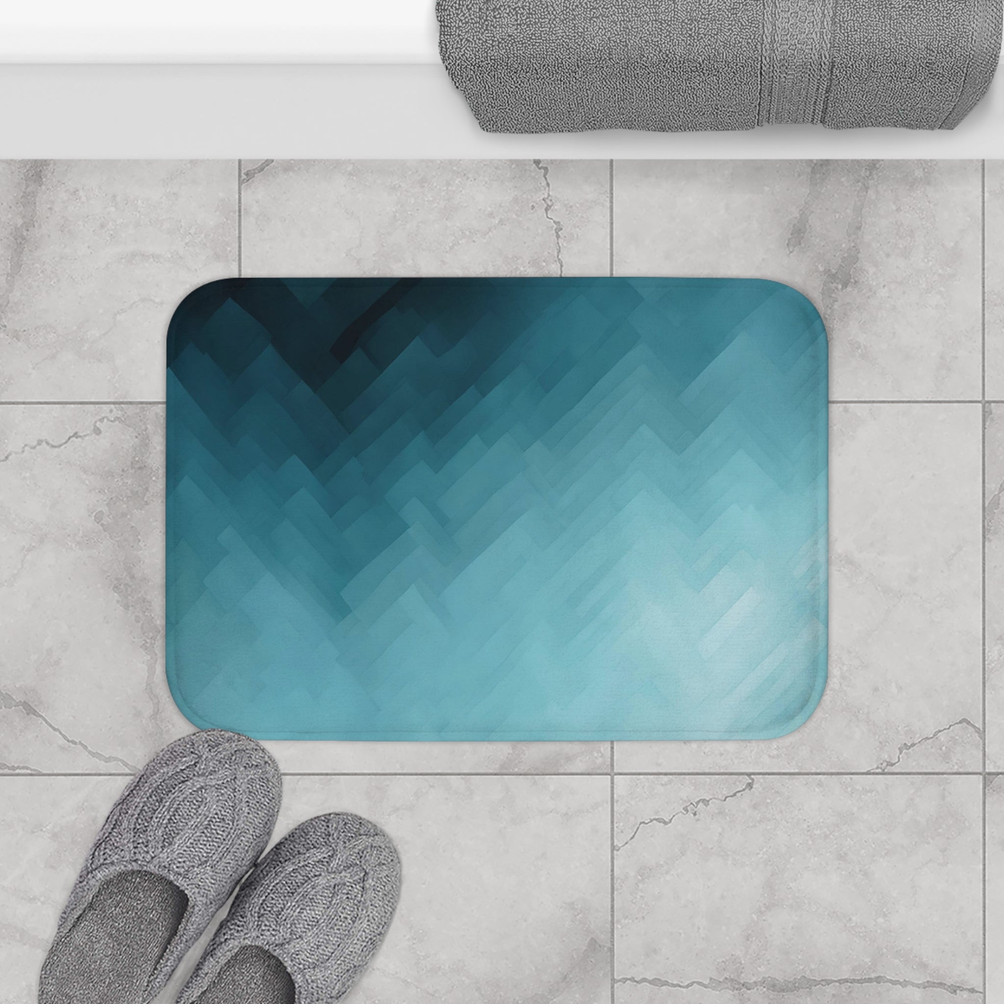 Abstract Bath Mat, Kitchen Mat | Navy Blue, Teal Blue Mat