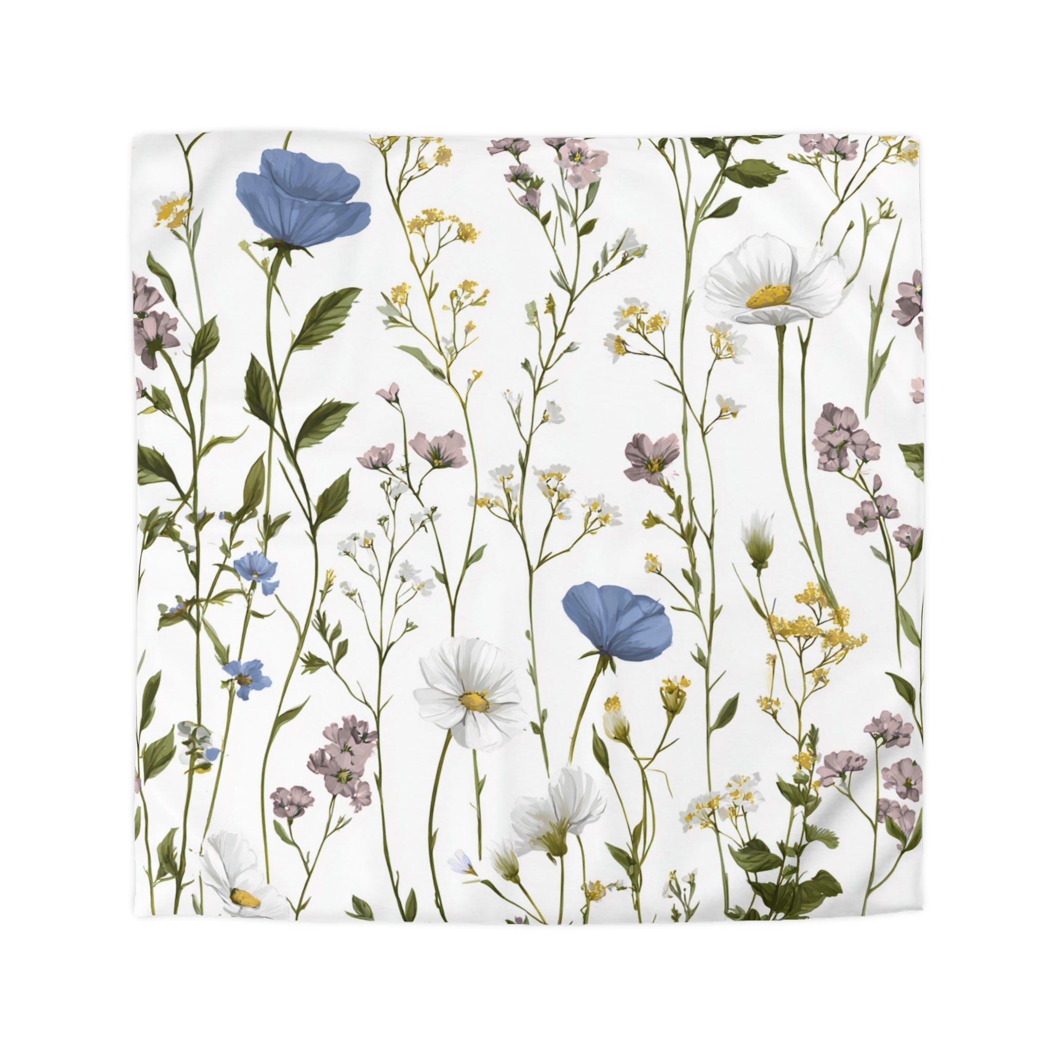 Floral Modern Duvet, Pillow Cover | White Blue Bedroom Decor