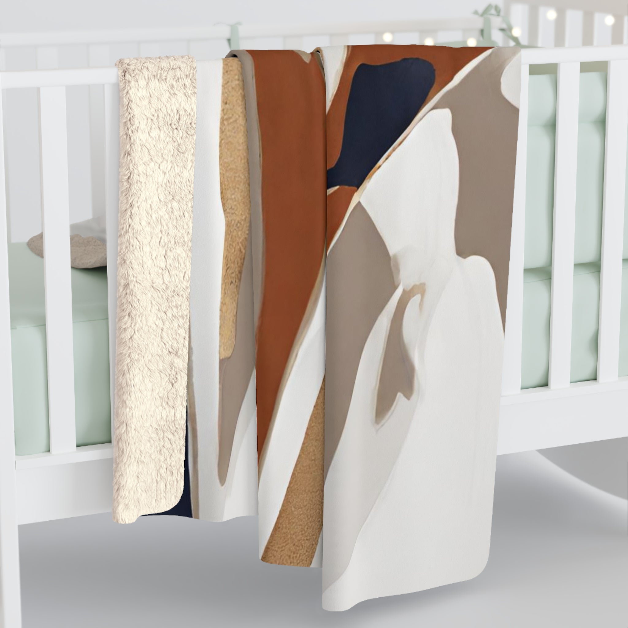 Abstract Boho Couch Throw Blanket | Beige Rust, Navy blue White